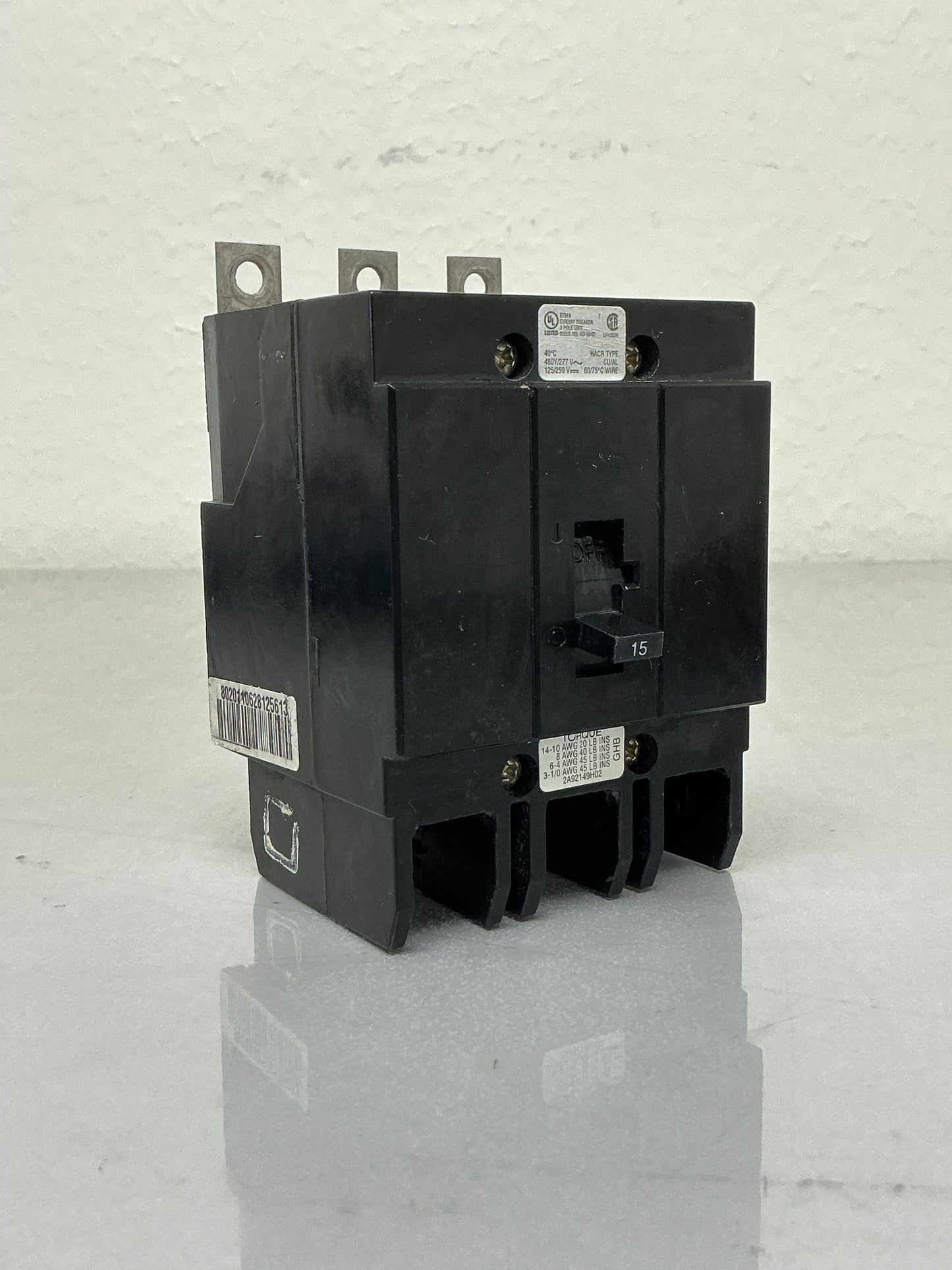 Used Eaton GHB3015 15 Amp, 3 Pole, 480 Volt Breaker