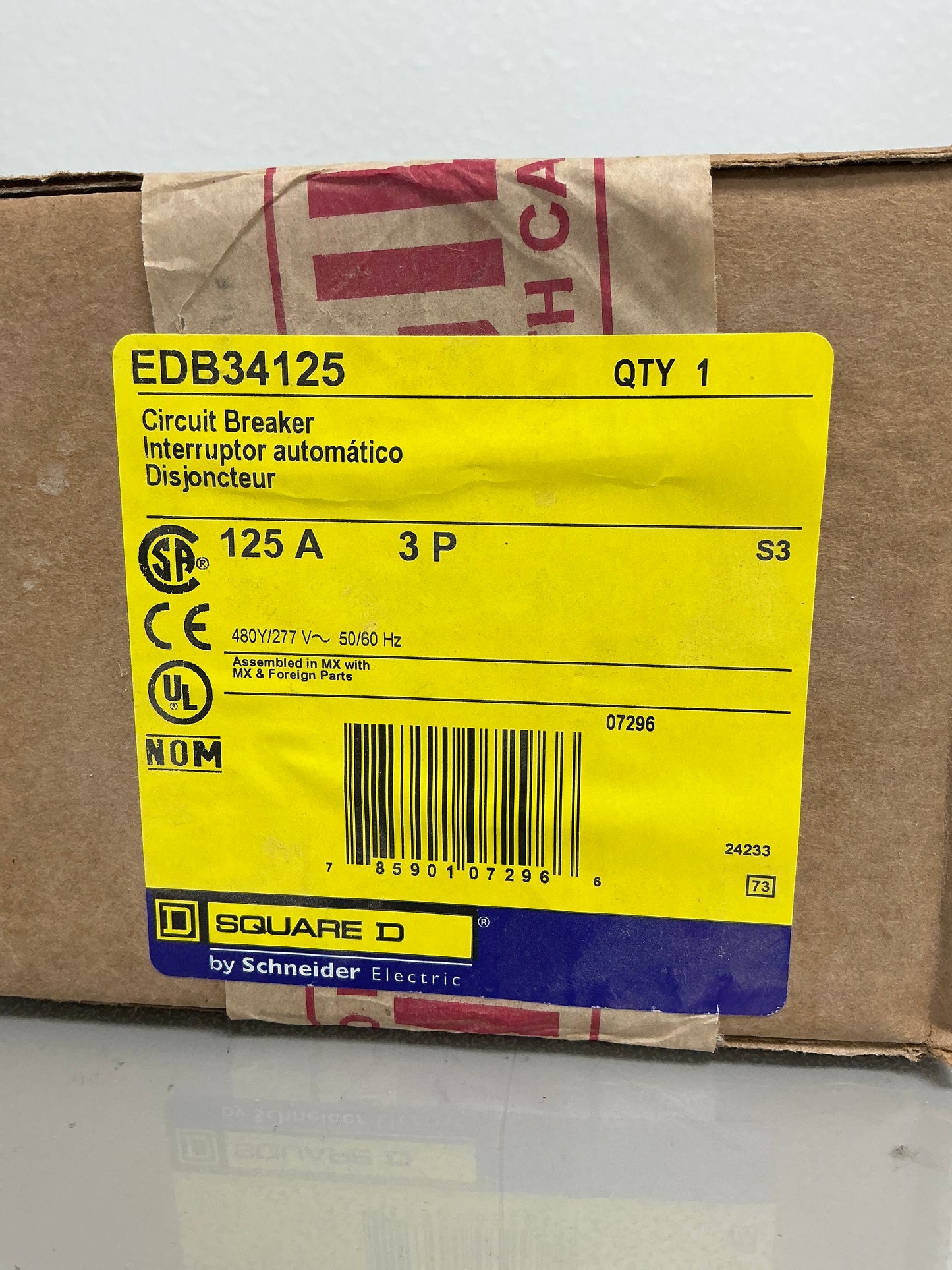 New Square D EDB34125 125 Amp, 3 Pole, 277/480 Volt