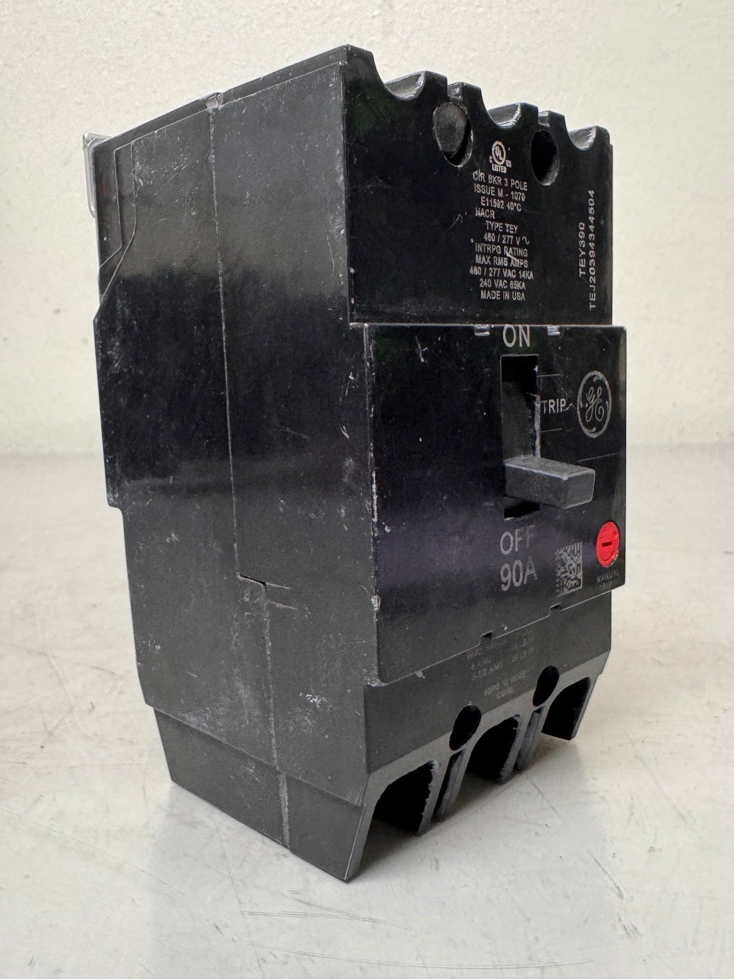 Used General Electric TEY390 90 Amp, 3 Pole, 480 Volt Breaker
