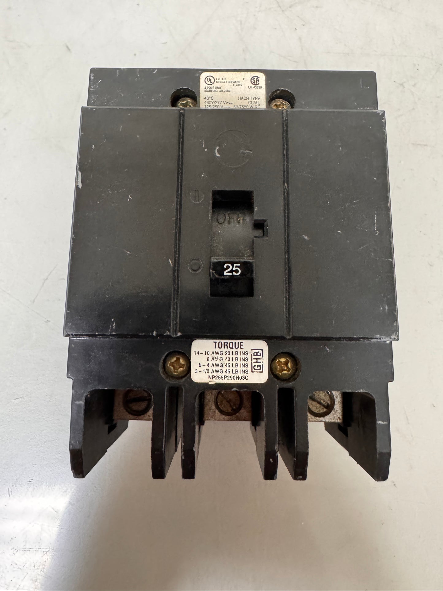 Used Cutler Hammer GHB3025 25 Amp, 3 Pole, 480 Volt Breaker