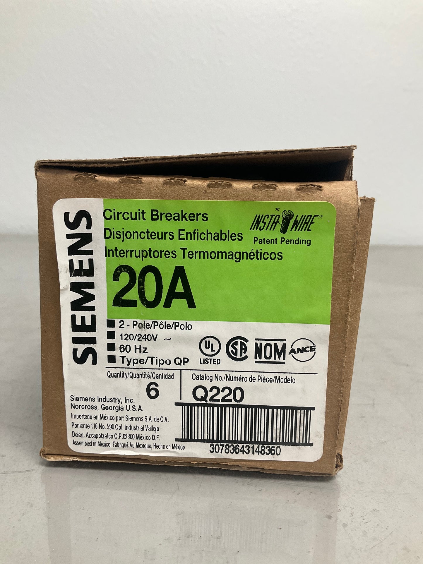 New Siemens Q220 2 Poles, 20 Amps, 240 Volts