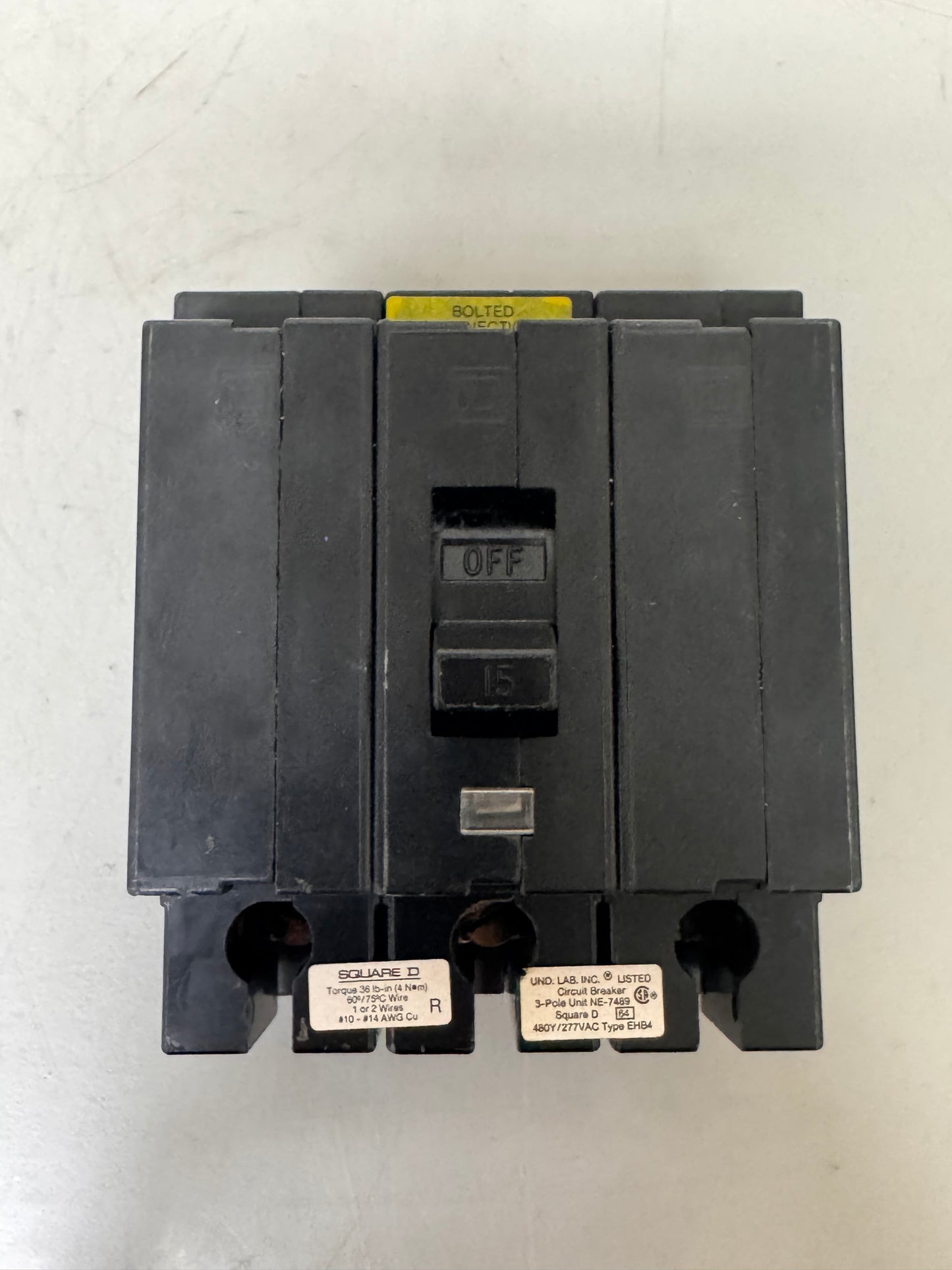 Used Square D EHB34015 15 Amp, 3 Pole, 480 Volt Breaker