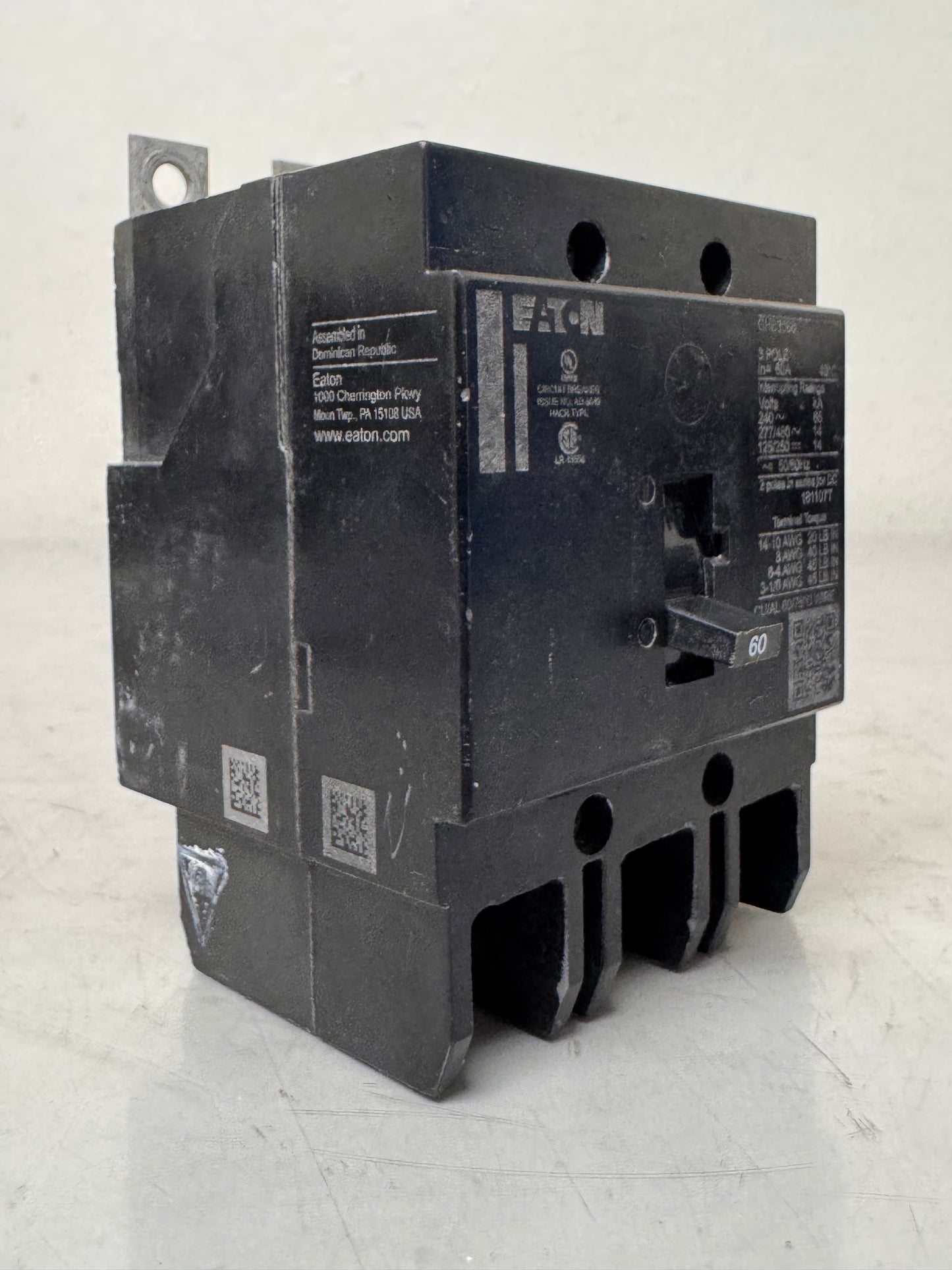 Used Eaton GHB3060 60 Amp, 3 Pole, 480 Volt Breaker