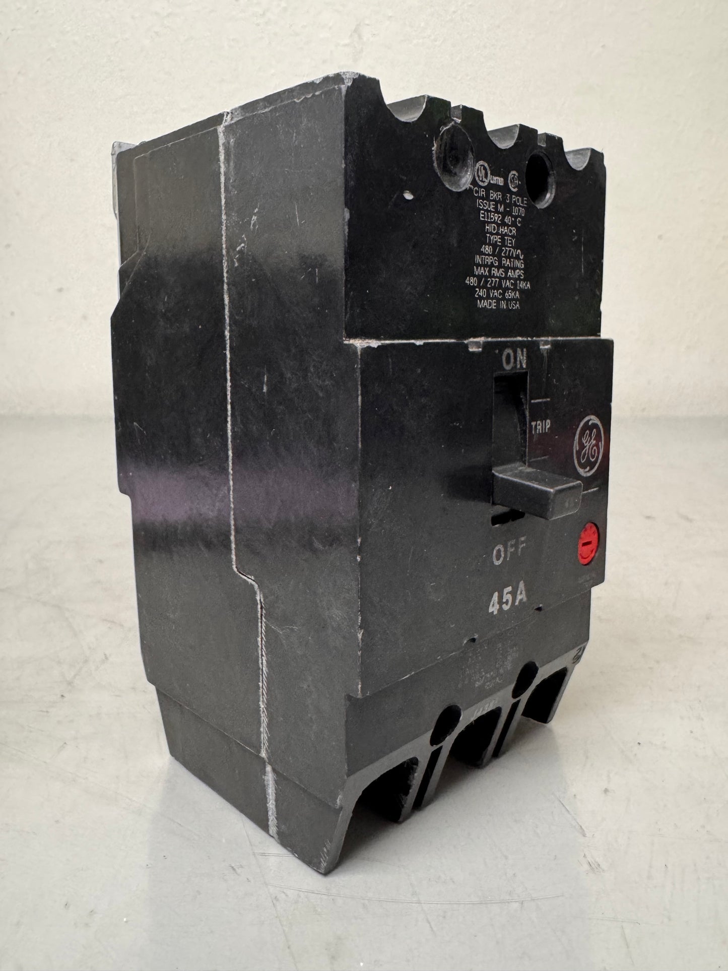 Used General Electric TEY345 45 Amp, 3 Pole, 480 Volt Breaker