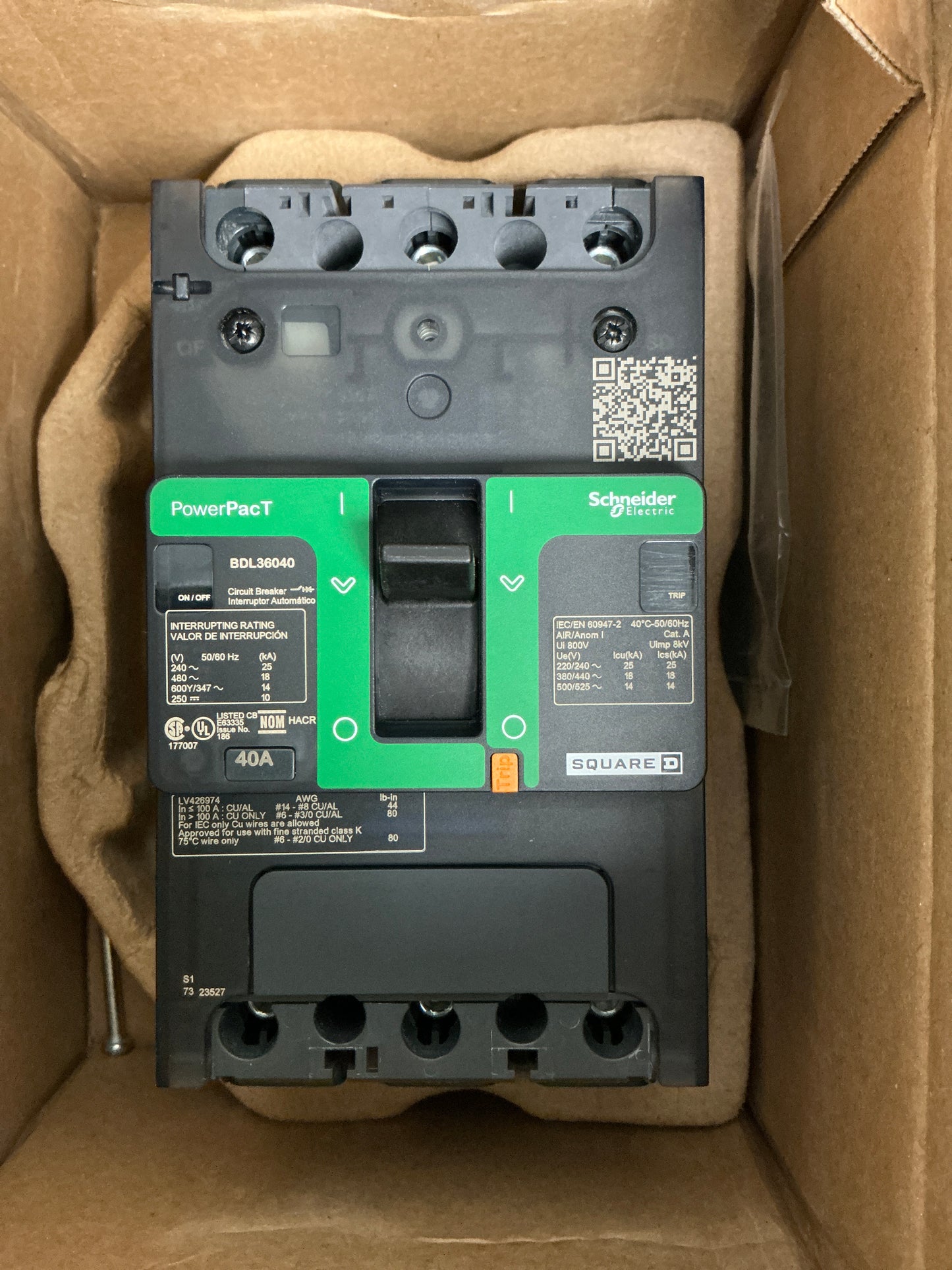 New Square D BDL36040 3 Pole,480 Volts, 40 Amps