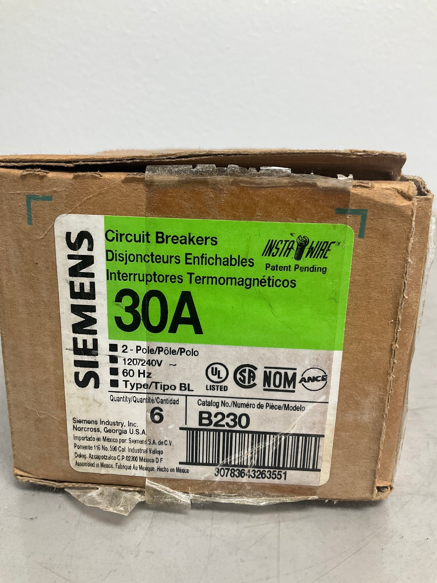 New Siemens B230 2 Poles, 30 Amps, 240 Volts