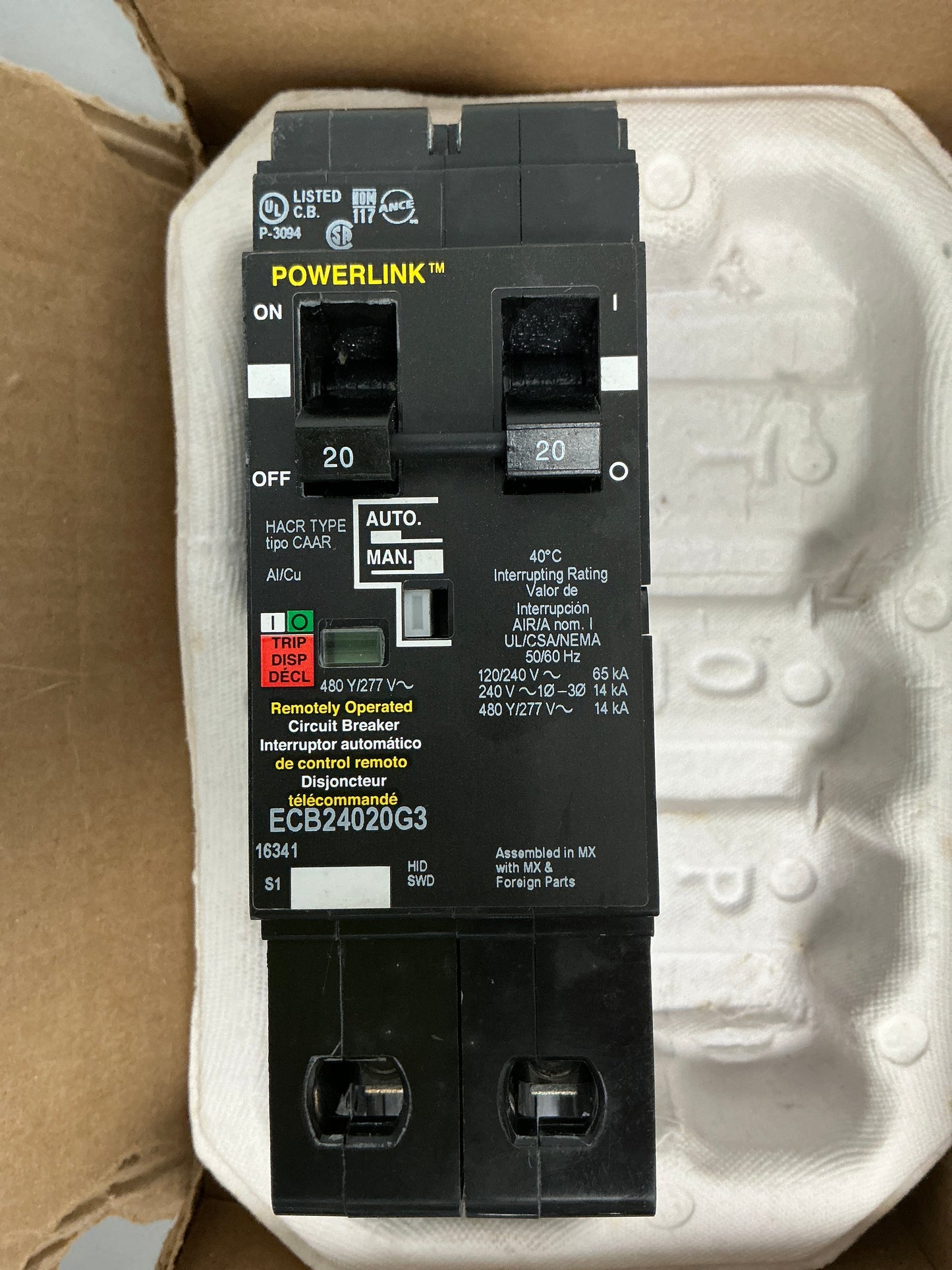 New Square D ECB24020G3 2 Pole, 80 Volts, 20 Amps