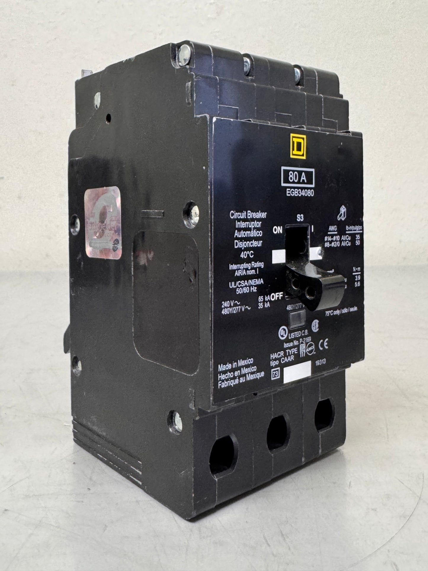 New Square D EGB34080 80 Amp, 3 Pole, 480 Volt Breaker