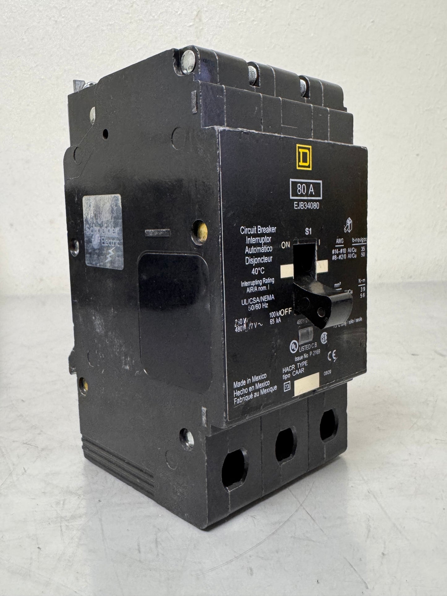 Used Square D EJB34080 80 Amp, 3 Pole, 480 Volt Breaker