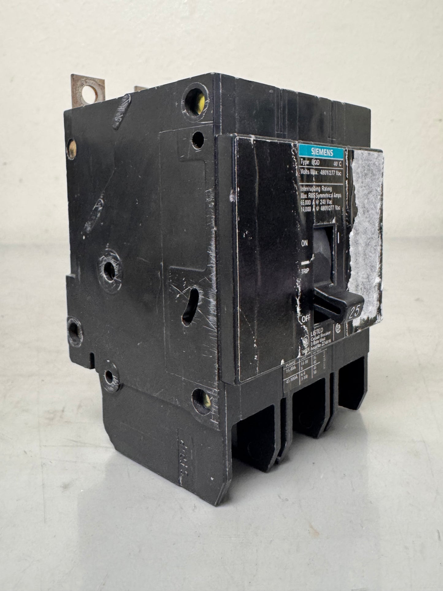 Used Siemens BQD325 25 Amp, 3 Pole, 480 Volt Breaker