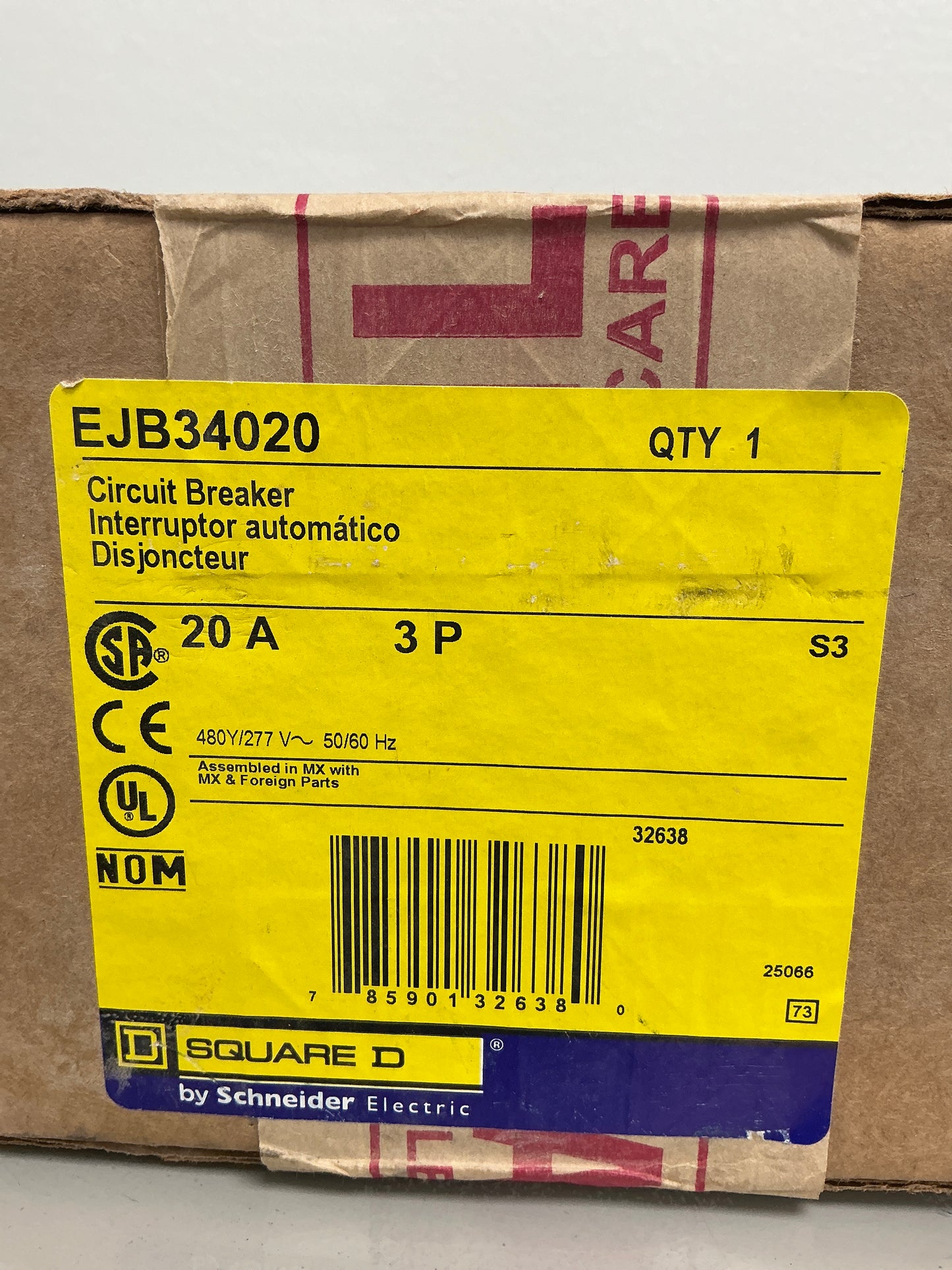 New Square D EJB34020 3 Pole, 20 Amps, 480 Volt