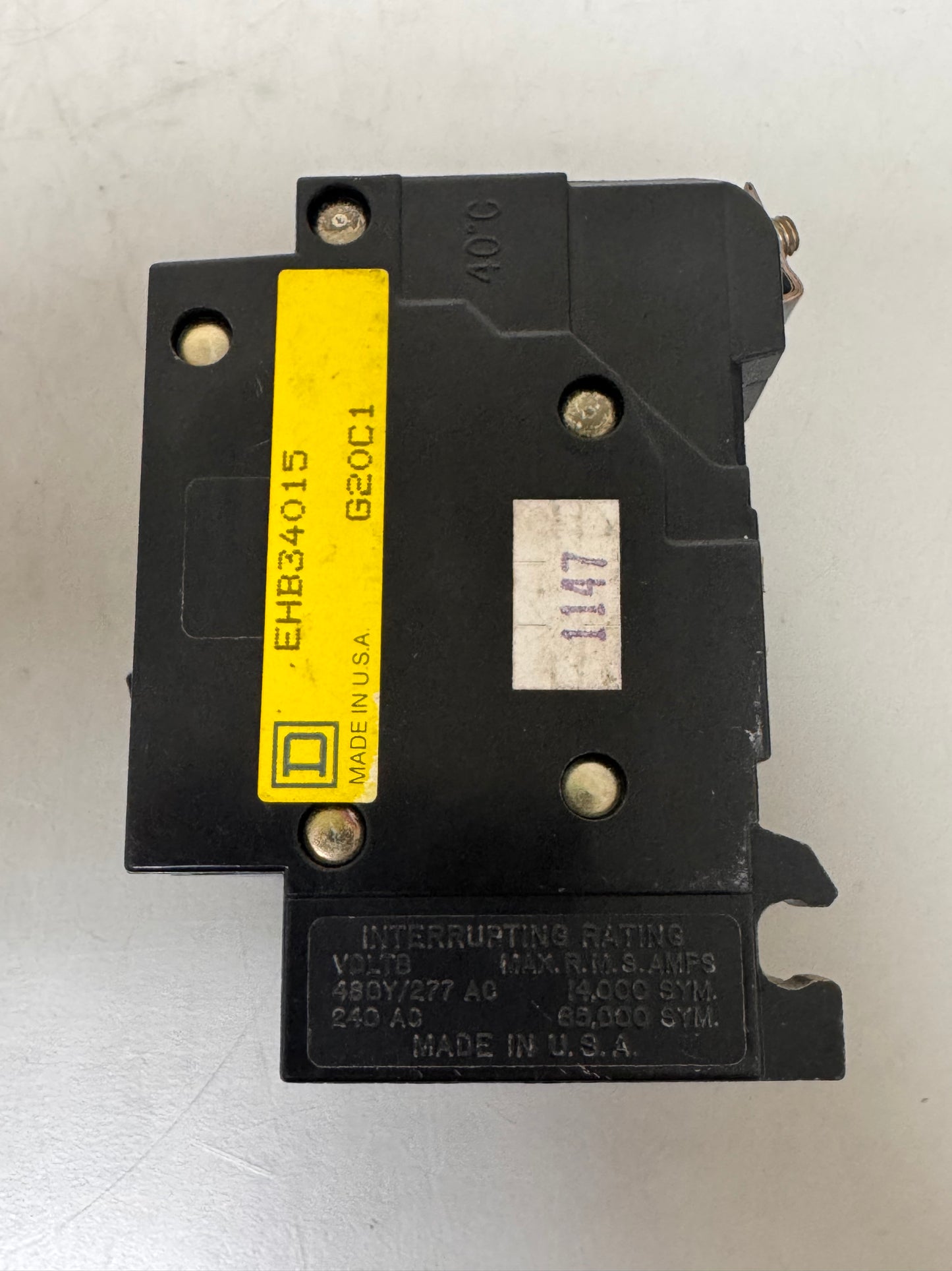 Used Square D EHB34015 15 Amp, 3 Pole, 480 Volt Breaker