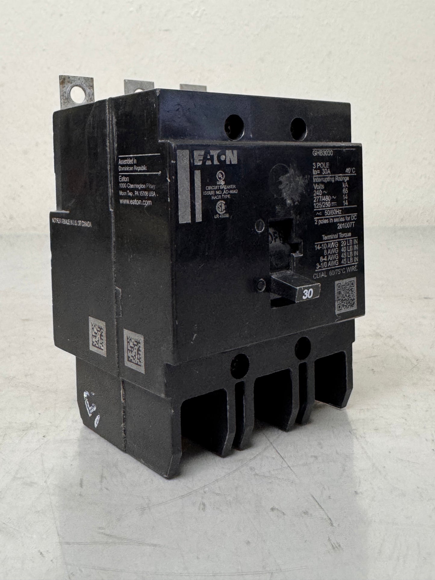 Used Eaton GHB3030 30 Amp, 3 Pole, 480 Volt Breaker