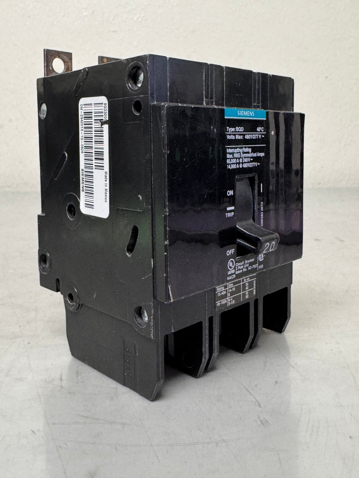 New Siemens BQD320 20 Amp, 3 Pole, 480 Volt Breaker
