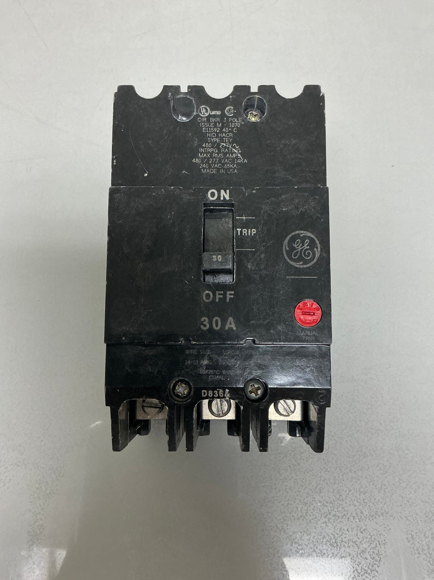 Used General Electric TEY330 30 Amp, 3 Pole, 480 Volt Breaker