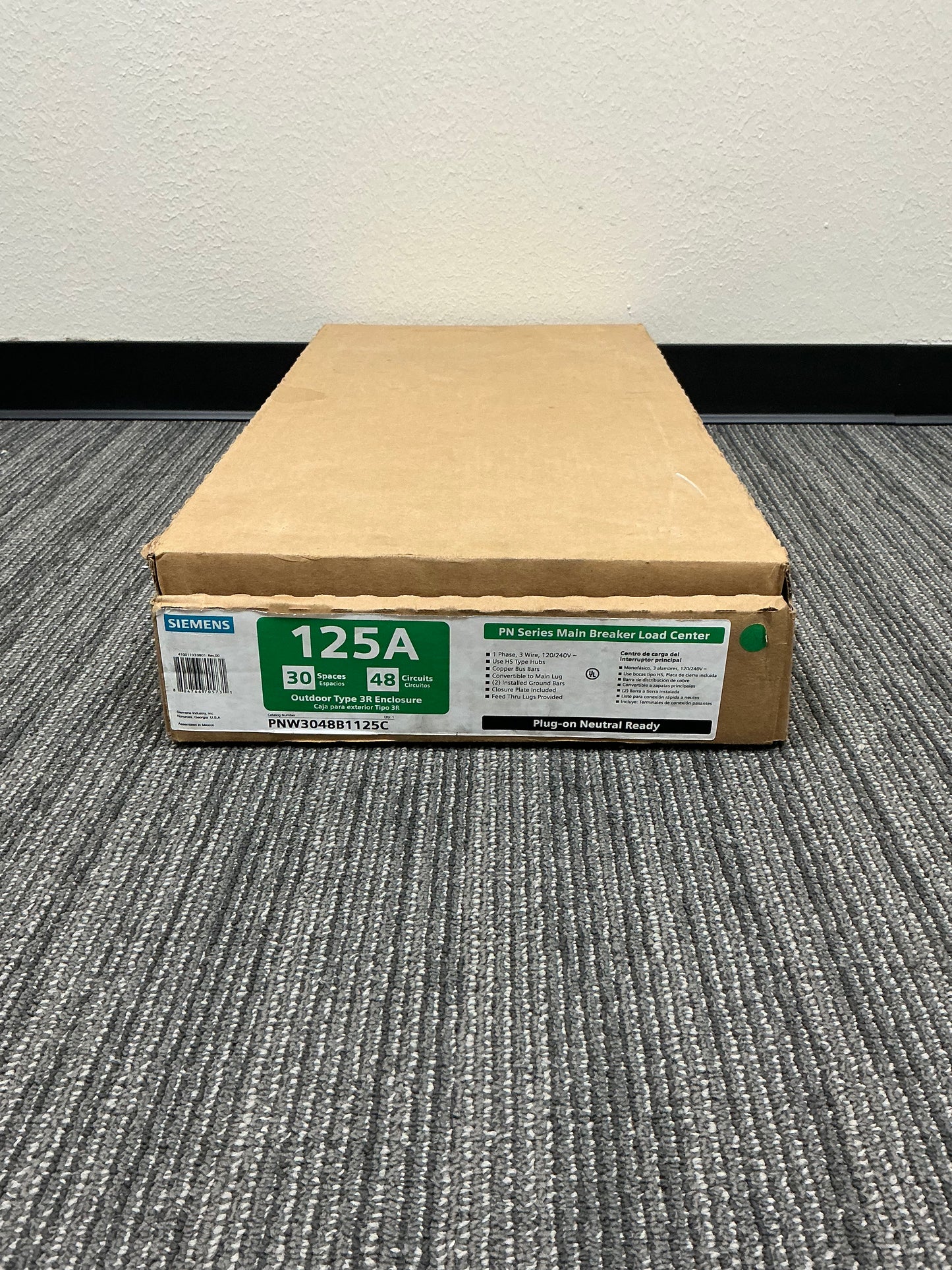 New In Box Siemens PNW3048B1125C 125 Amp, 240 Volt, Main Breaker, 30 Circuit, Outdoor Load Center