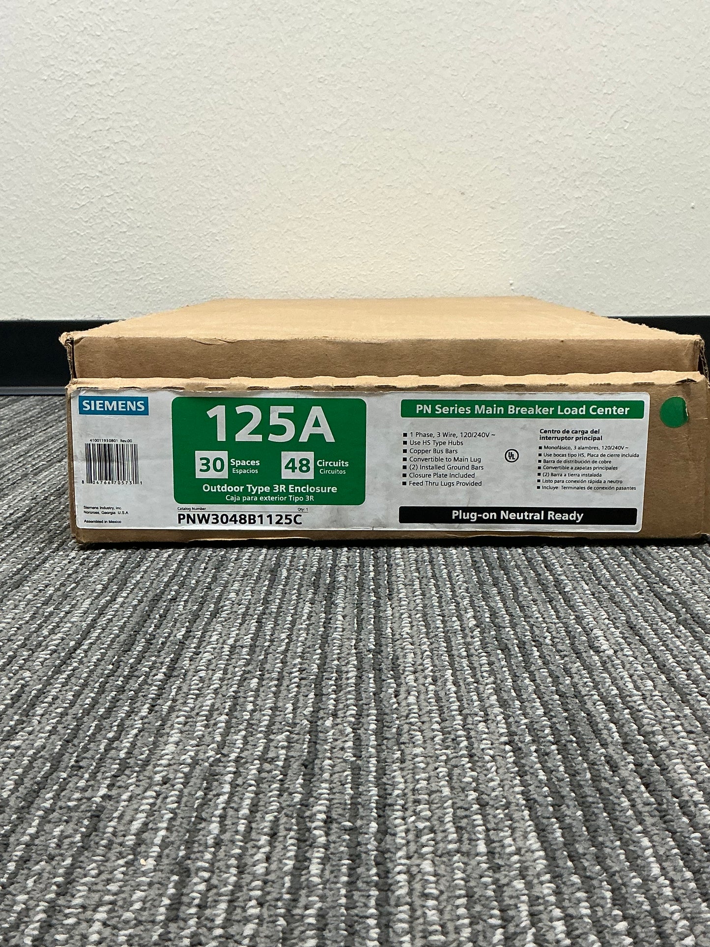 New In Box Siemens PNW3048B1125C 125 Amp, 240 Volt, Main Breaker, 30 Circuit, Outdoor Load Center