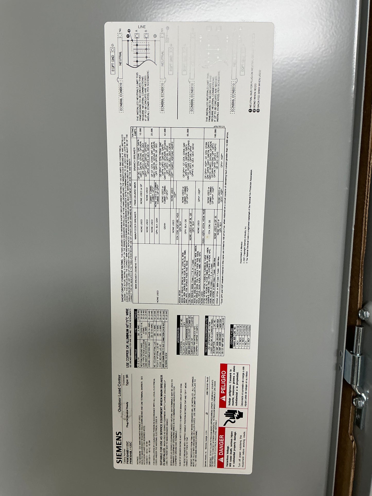 New In Box Siemens PNW3048B1125C 125 Amp, 240 Volt, Main Breaker, 30 Circuit, Outdoor Load Center