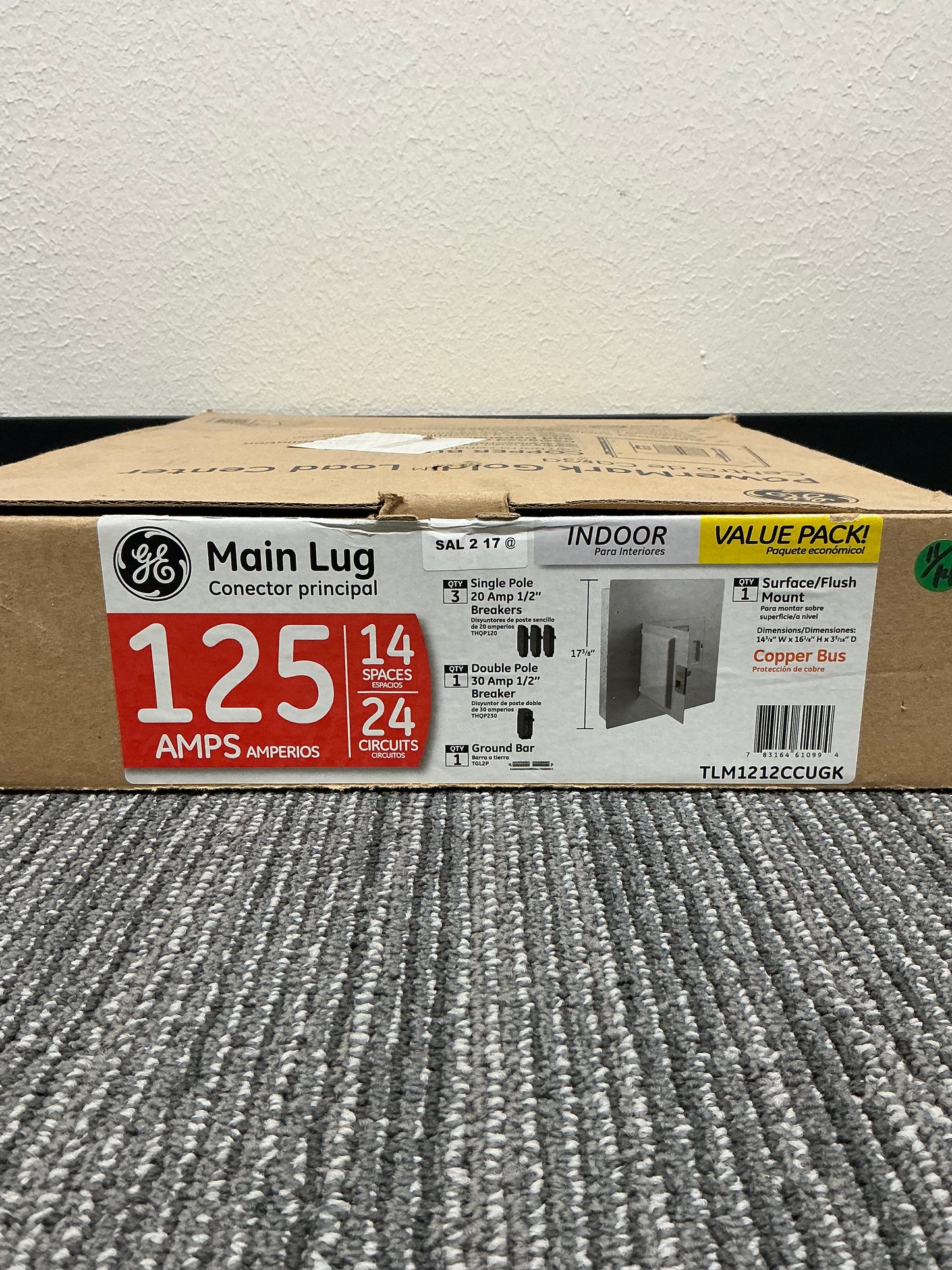 New In Box General Electric TLM1212CCUGK 125 Amp, 240 Volt, Main Breaker, 14 Circuit, Indoor Load Center