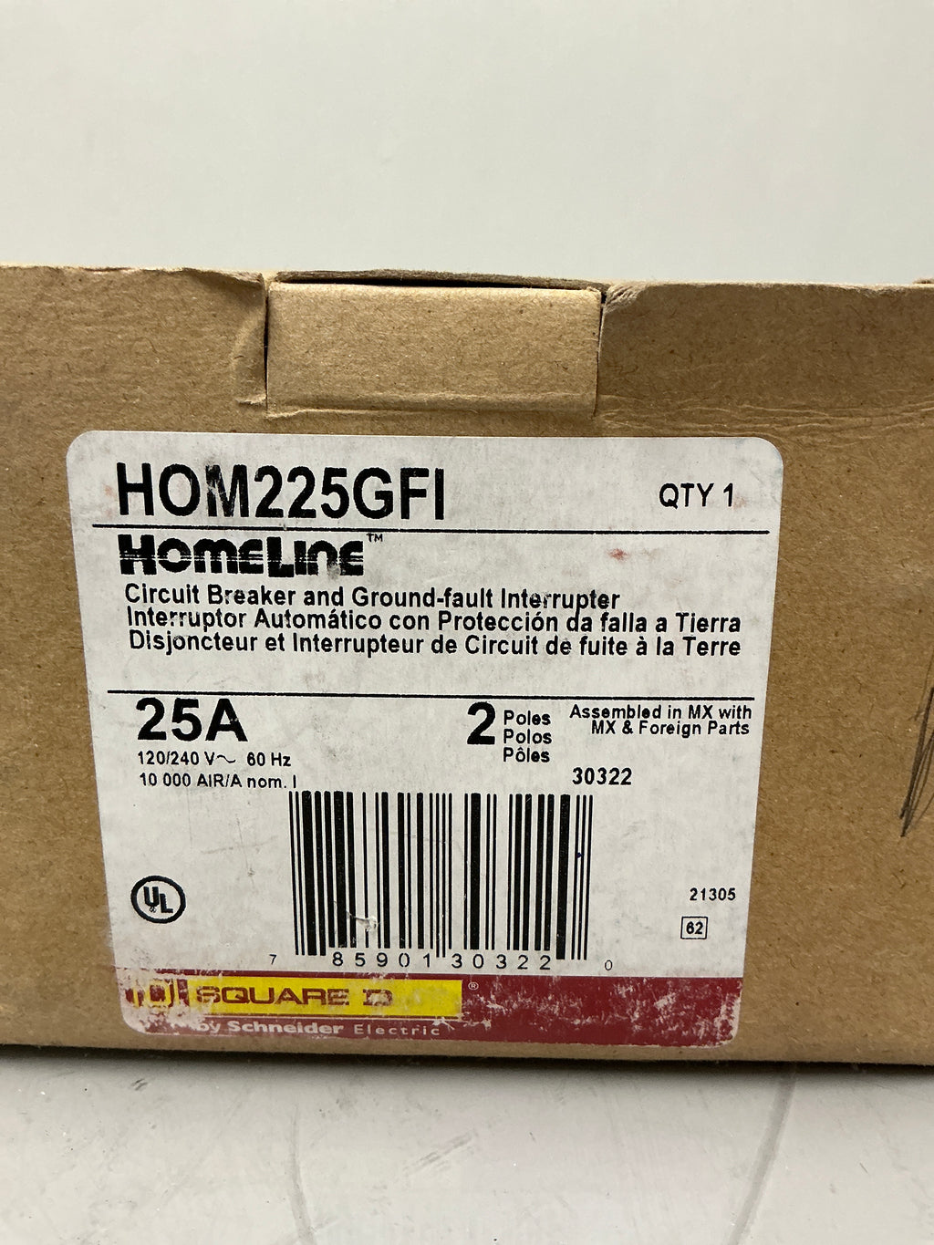 New Square D HOM225GFI 2 Pole, 25 Amps, 240 Volts Circuit Breaker