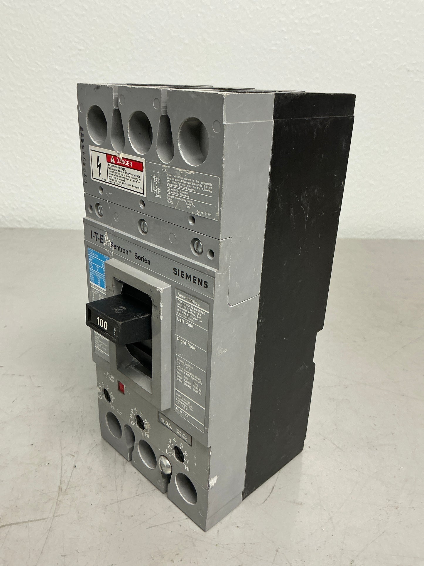 Used Siemens FD63B100 100 Amps, 3 Pole, 600 Volts Breaker