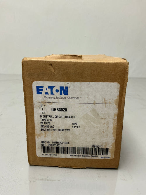 New Eaton GHB3020 3 Pole, 20 Amps, 480 Volts Circuit Breaker