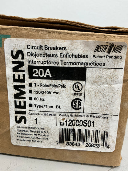 New Siemens B12000S01 1 Pole, 20 Amps, 240 Volts