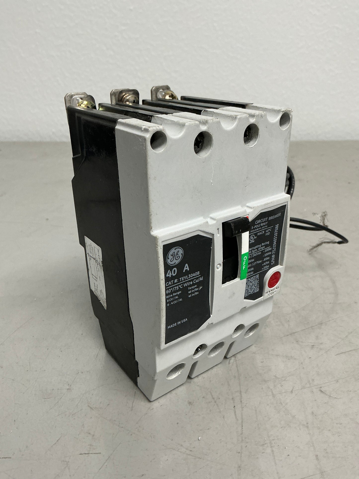 Used TEYL3040B with Shunt trip 3 Pole, 40 Amps, 480 Volts