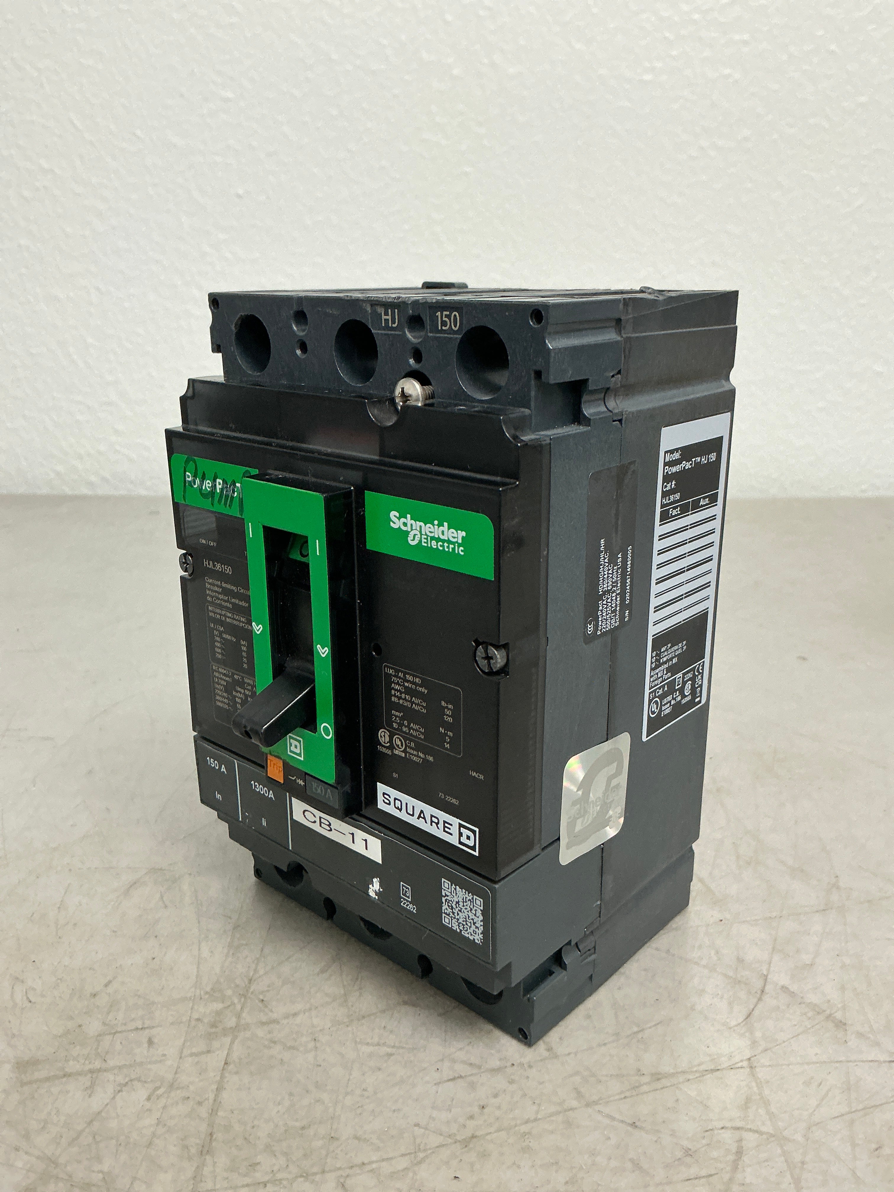 Used Square D HJL36150 3 Pole, 150 Amps, Circuit Breaker