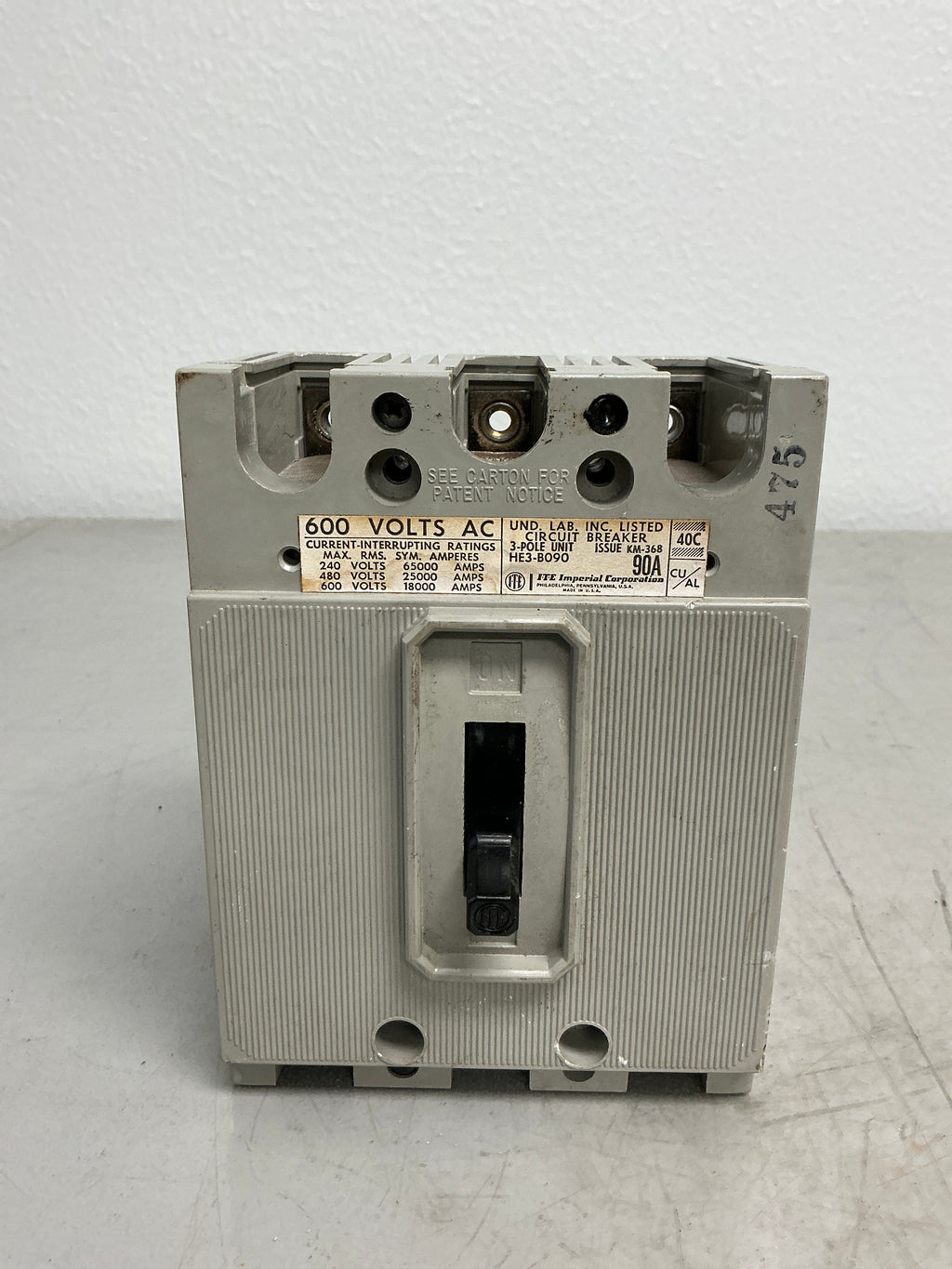 Used HE3B090 3 Pole, 90 Amps, 600 Volts