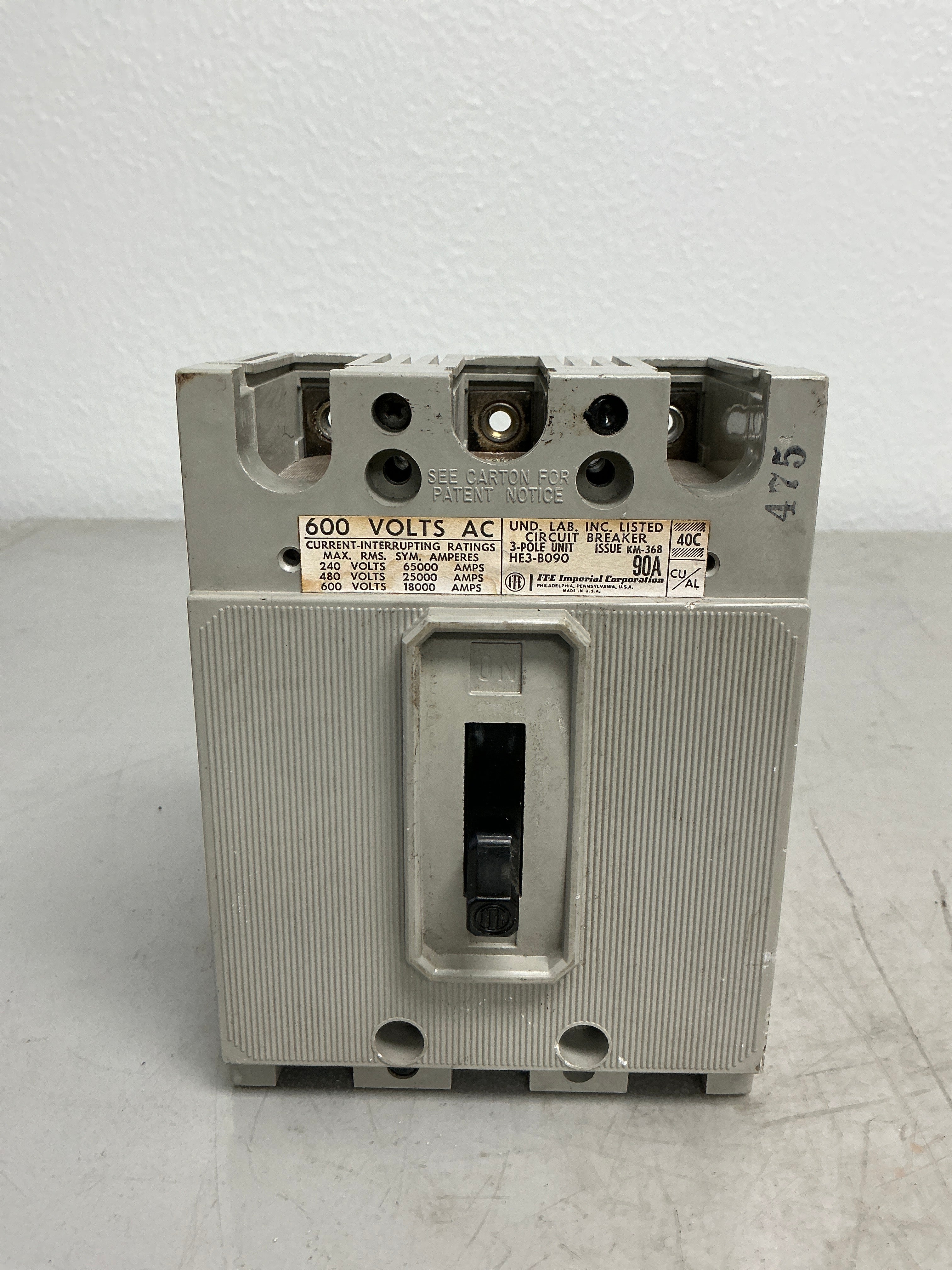 Used HE3B090 3 Pole, 90 Amps, 600 Volts