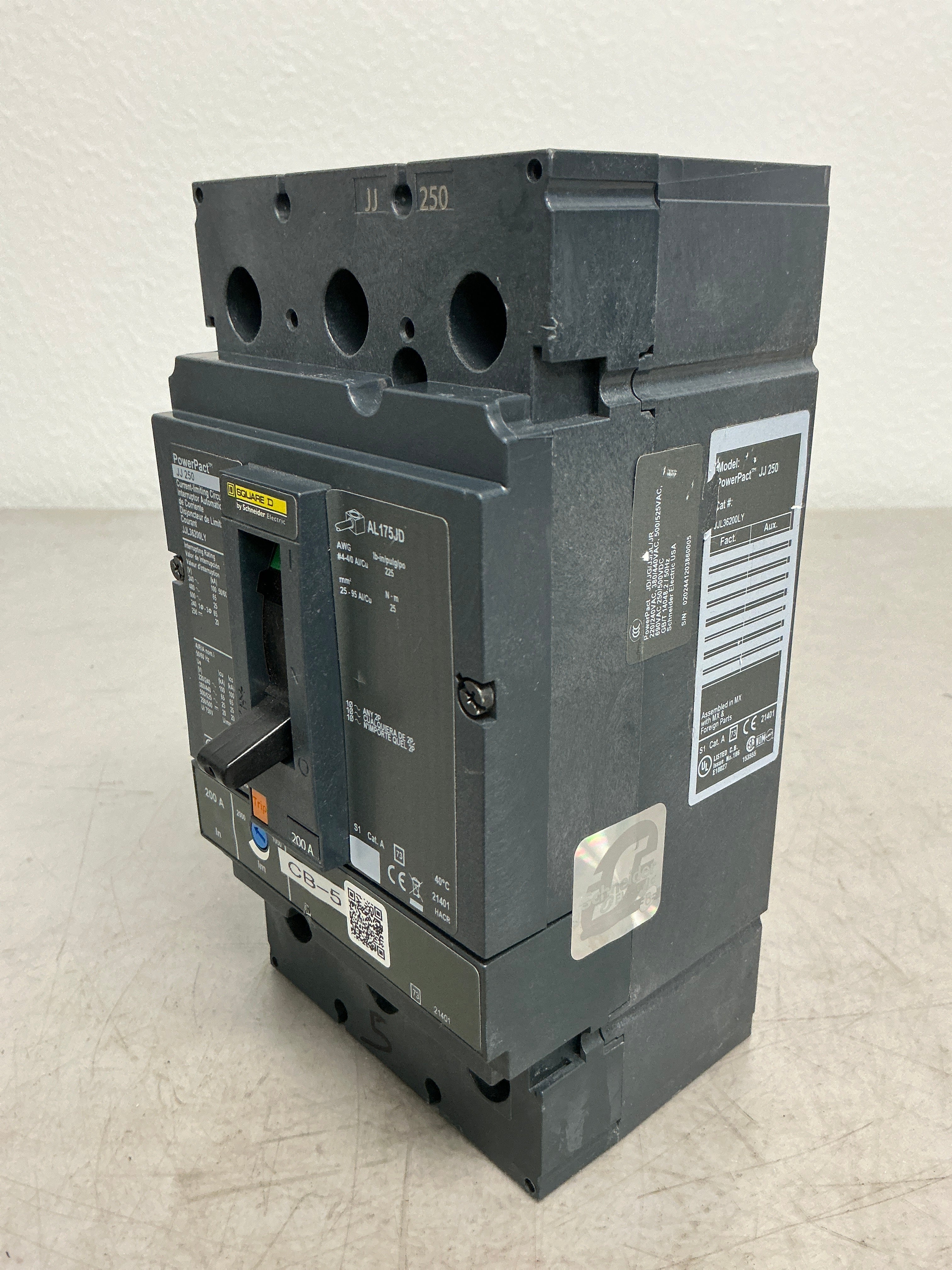 Used Square D JJL36200LY 3 Pole, 200 Amps, 600 Volts Circuit Breaker