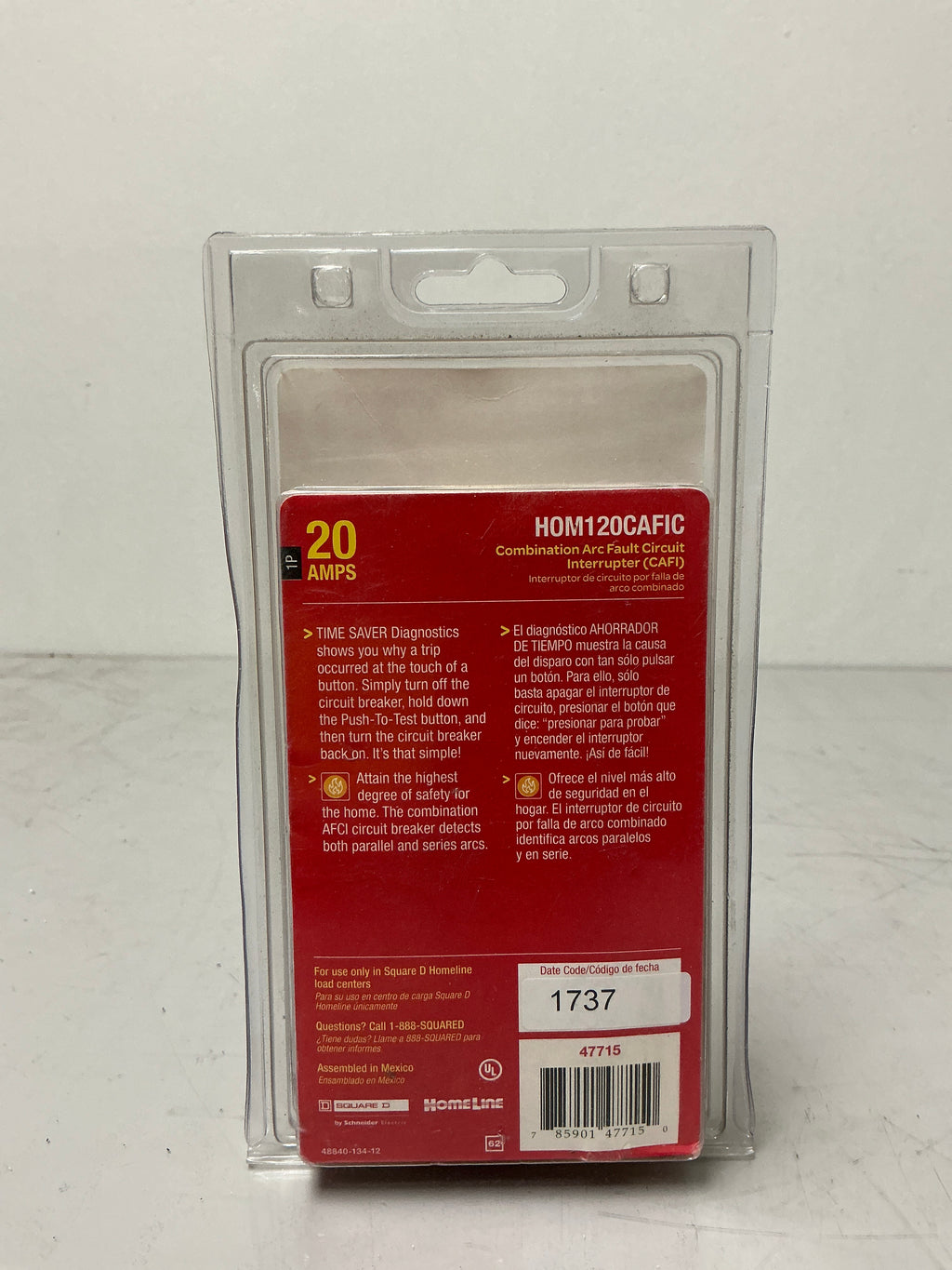 New Homeline HOM120CAFIC 1Pole, 20 Amps, 120 Volts Square D Circuit Breaker