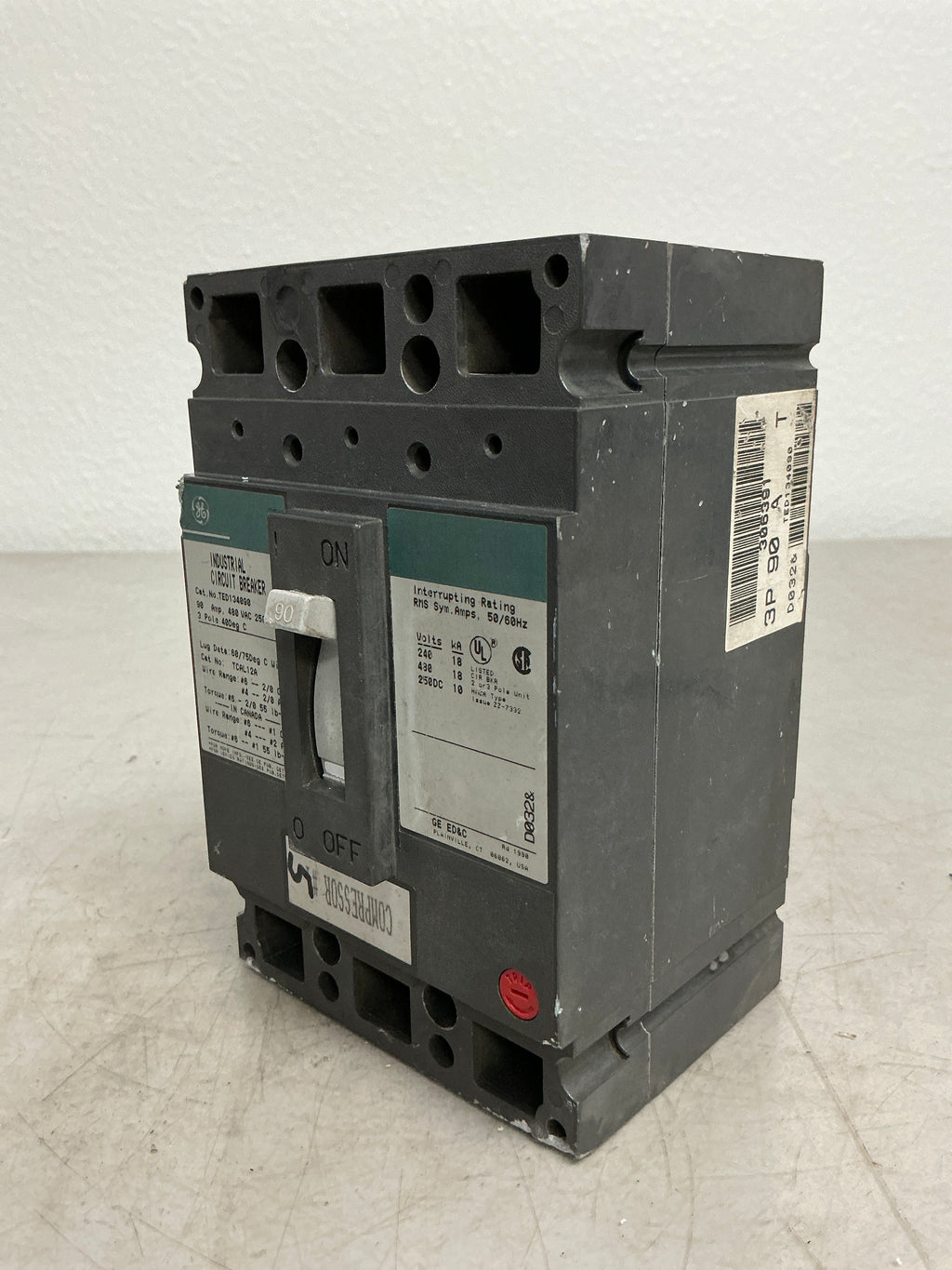 Used TED134090 3 Pole, 90 Amps, 480 Volts Circuit Breaker
