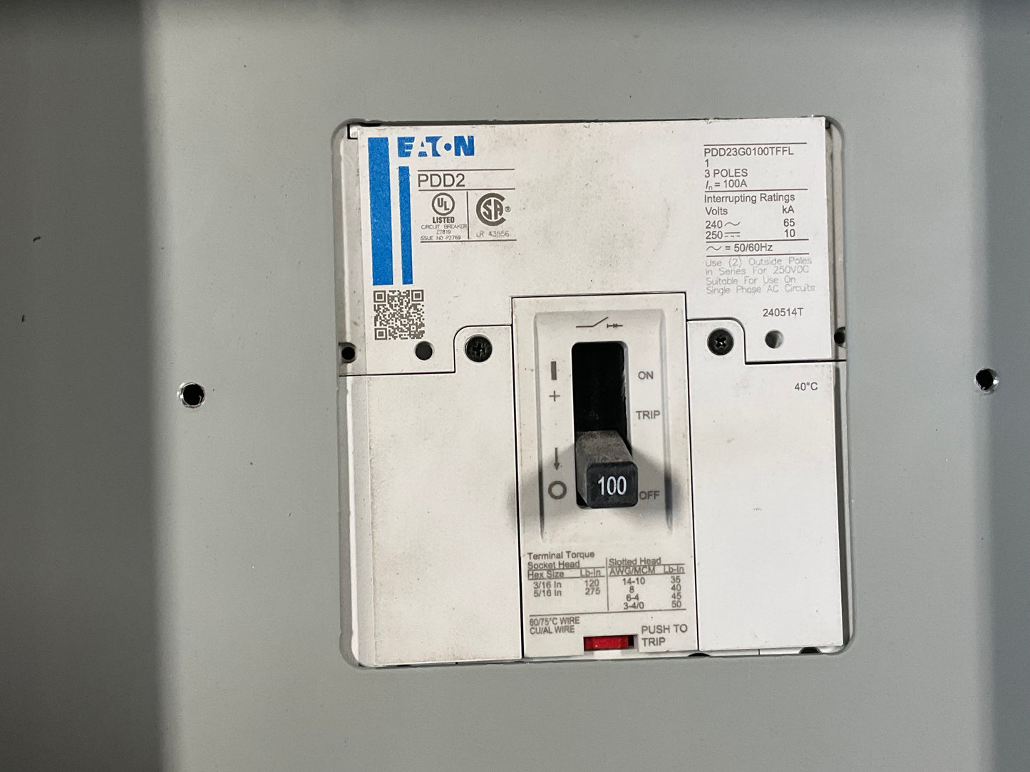 Used Eaton Nema 3R Panelboard 100 Amp Main Breaker 18 Cir 120/208/240 Volt (item#p11)