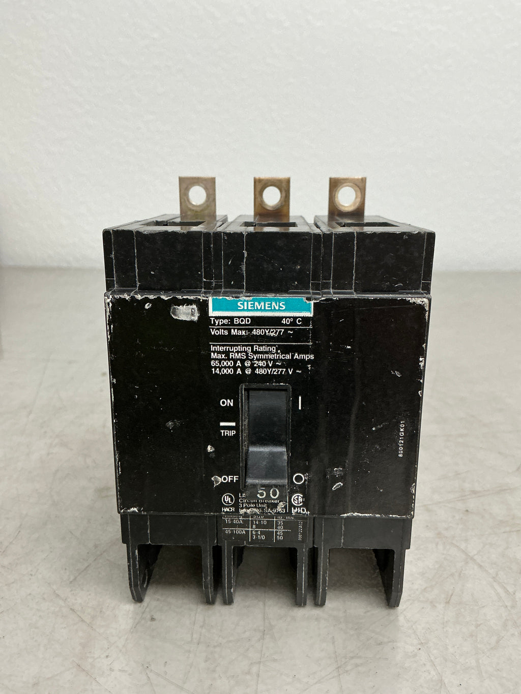Used Siemens BQD350 3 Pole, 50 Amps, 480 Volts