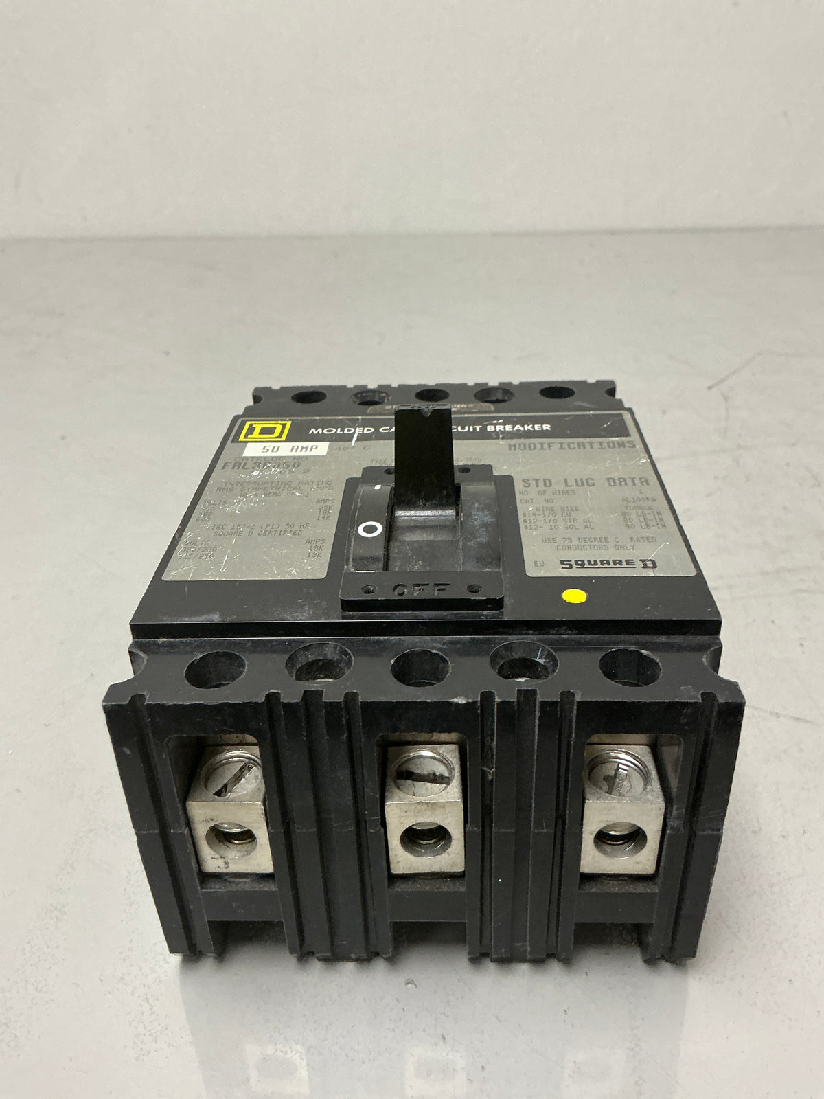 Used Square D FAL36050 3 Pole, 50 Amps, 600 Volts Circuit Breaker