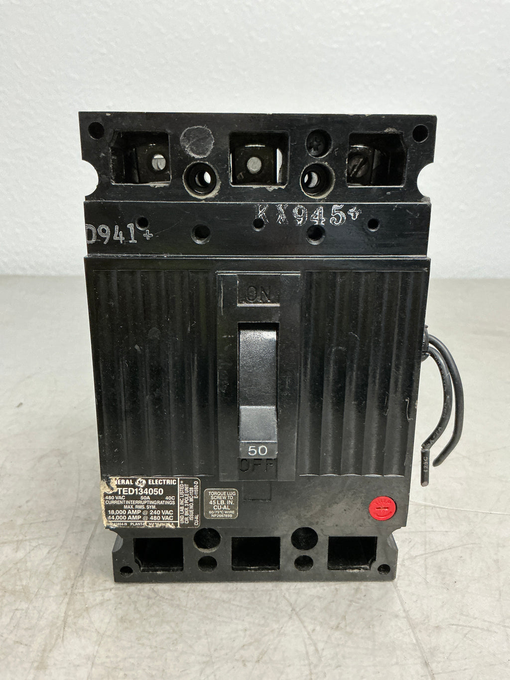 Used TED134050 3 Pole, 50 Amps, 480 Volts Circuit Breaker