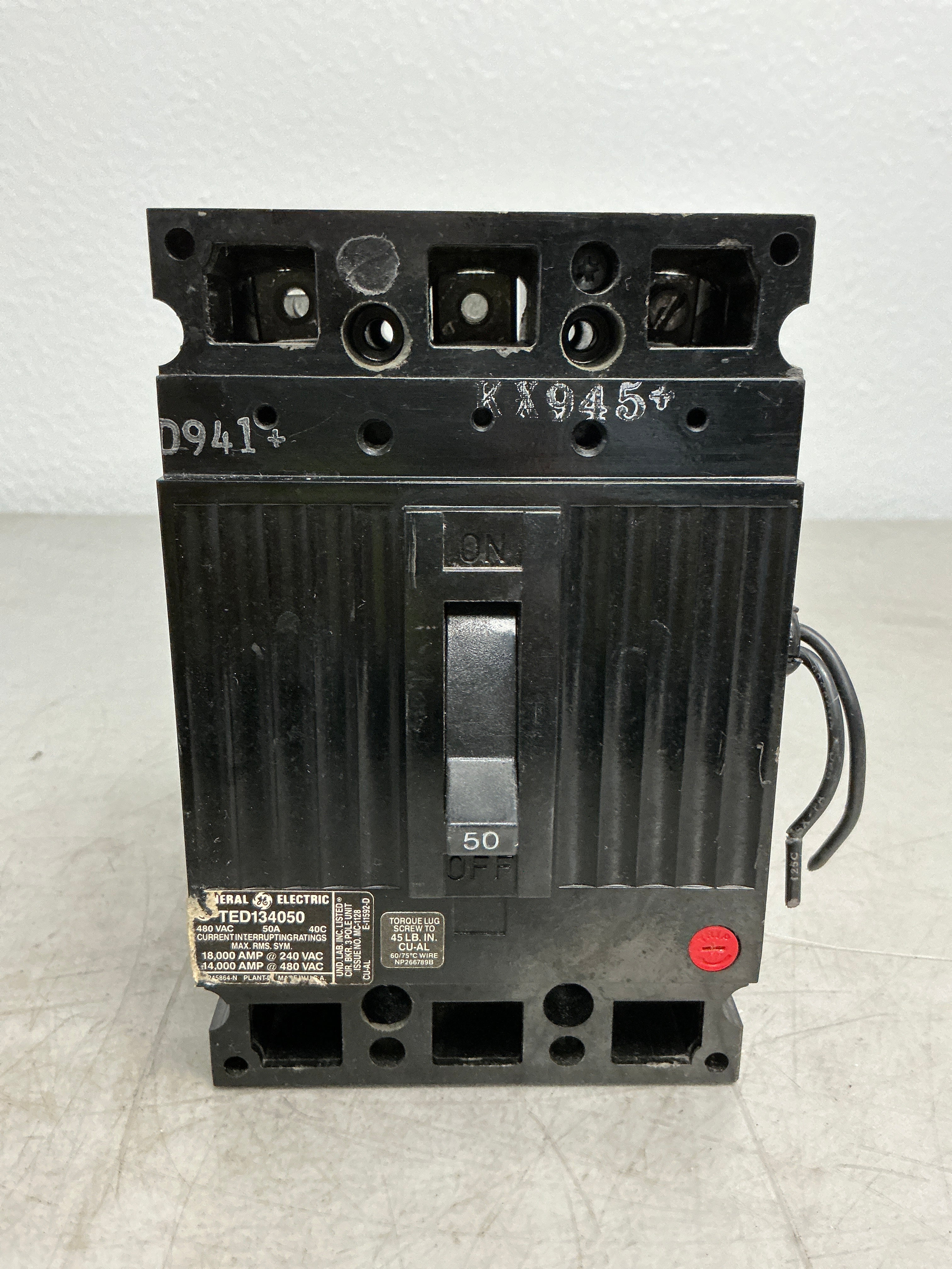 Used TED134050 3 Pole, 50 Amps, 480 Volts Circuit Breaker