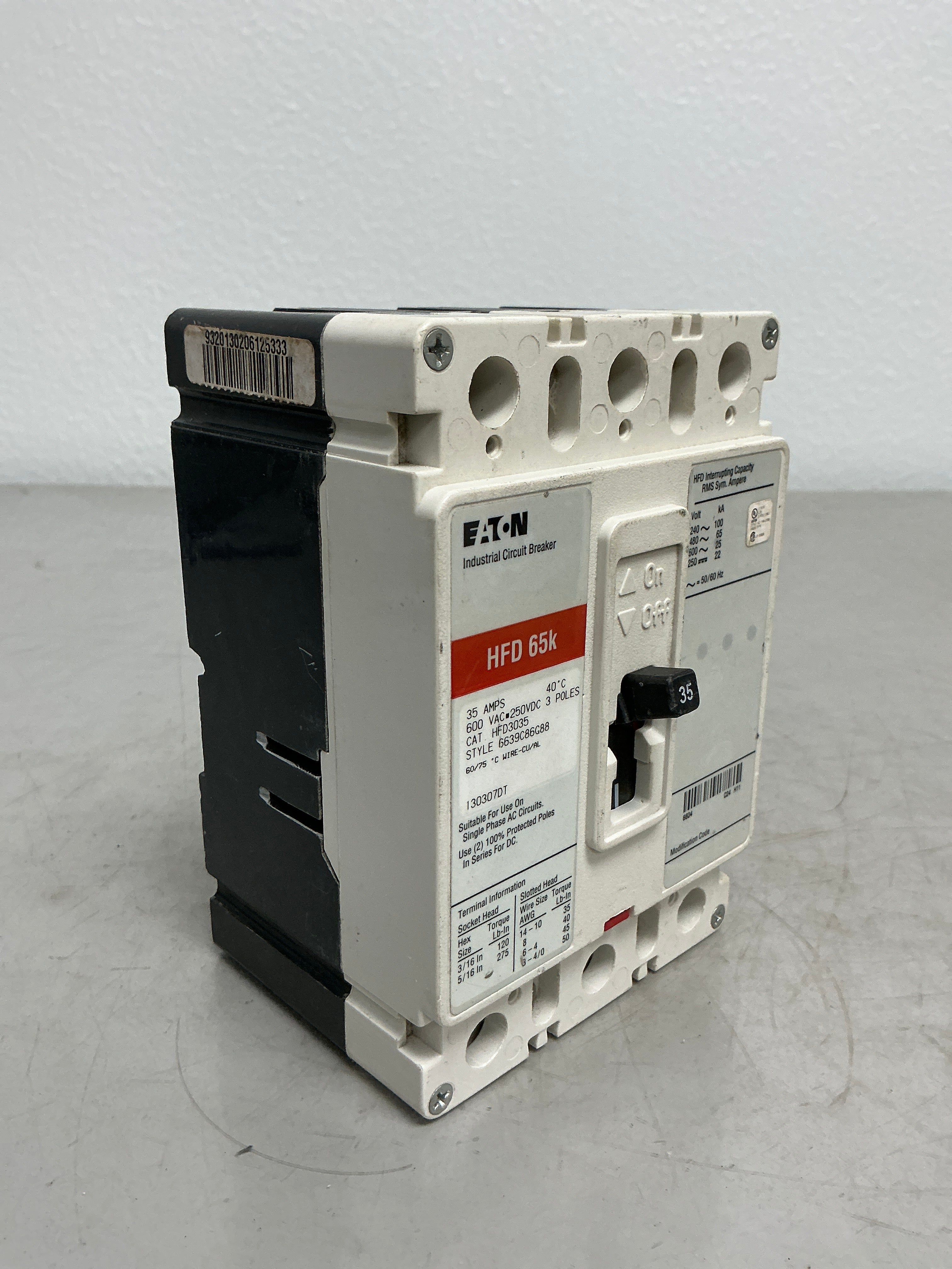 Used Eaton HFD3025 3 Pole, 25 Amps, 480 Volts