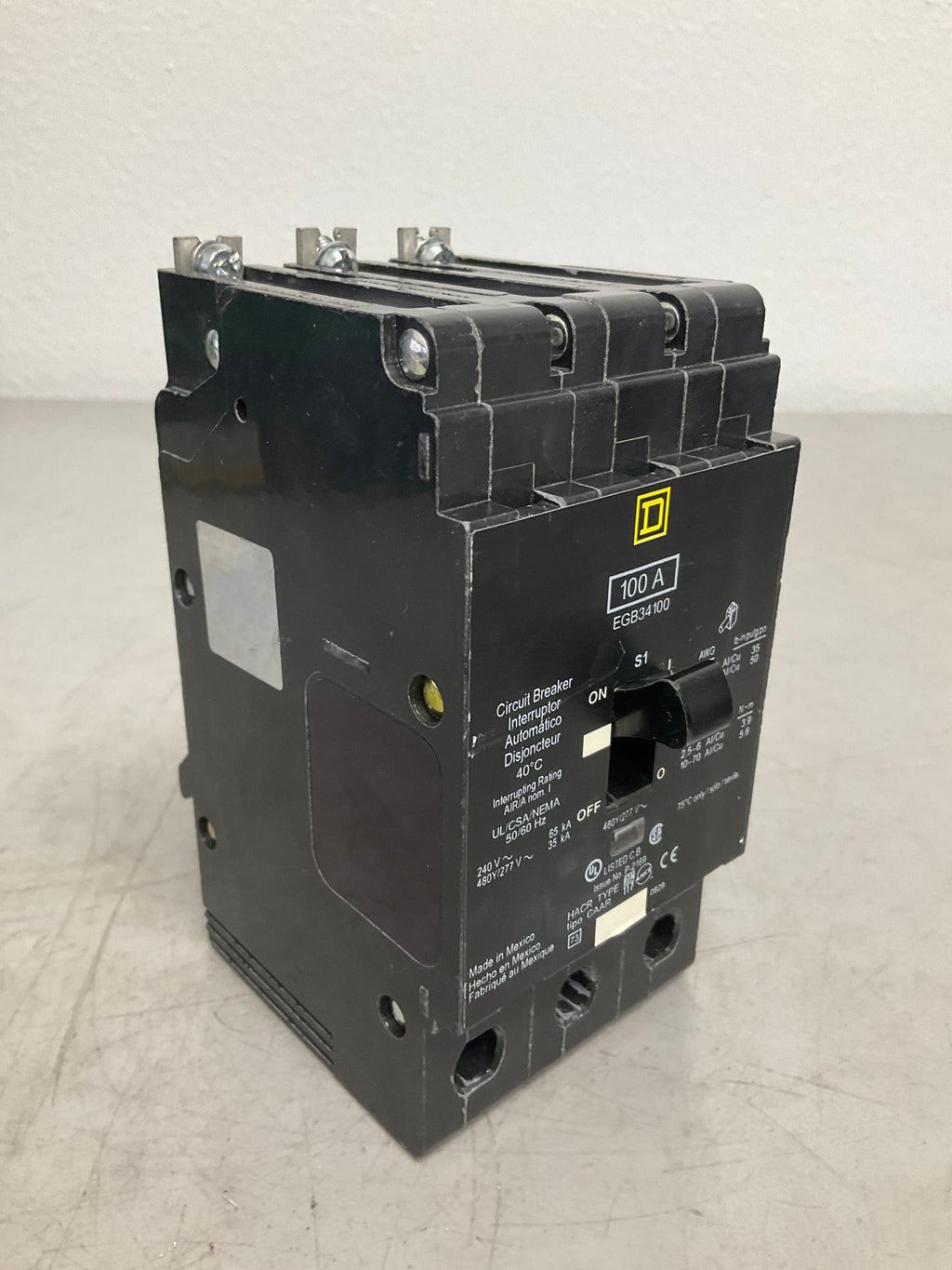 Used Square D EGB34100 3 Pole, 100 Amps, 480 Volts