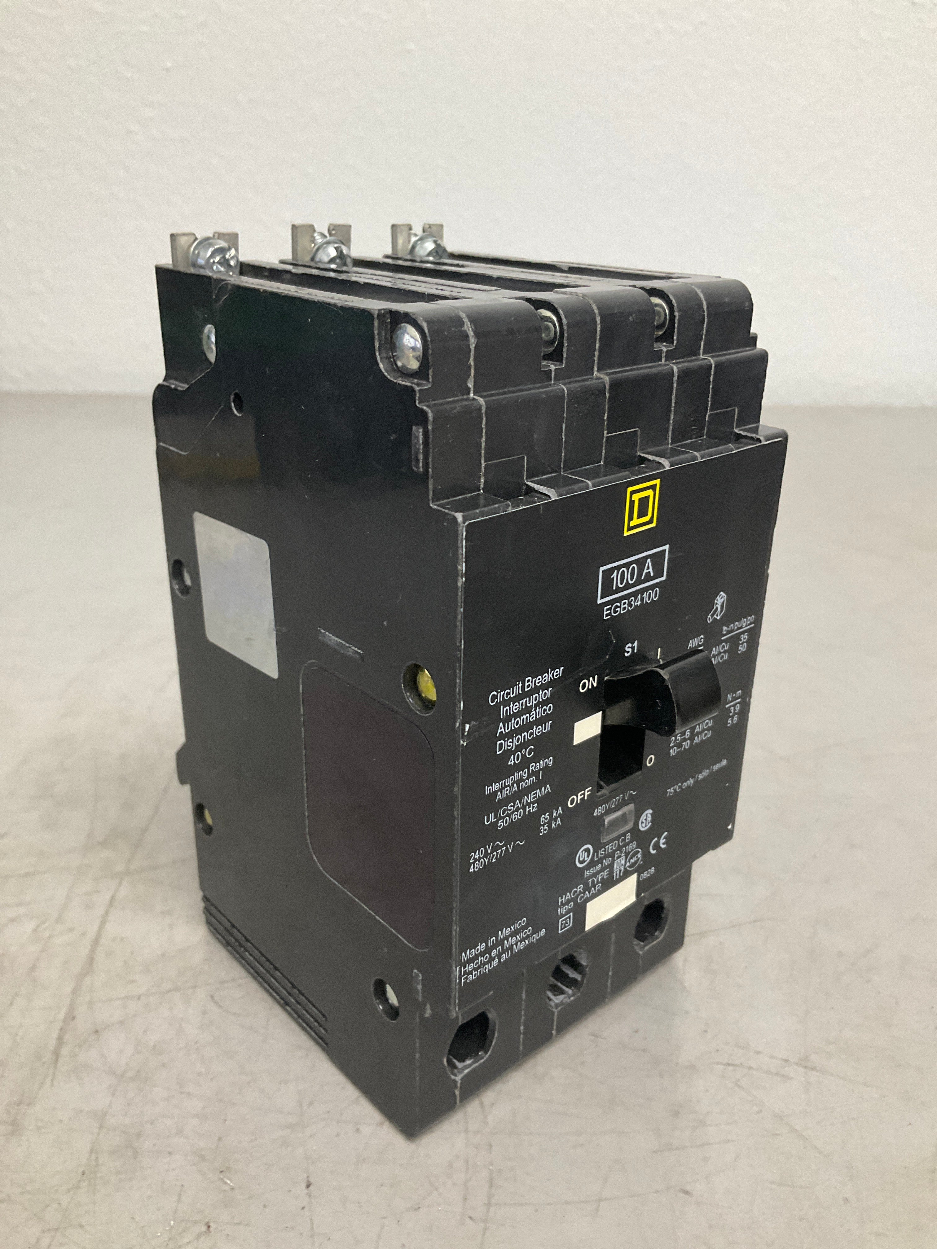 Used Square D EGB34100 3 Pole, 100 Amps, 480 Volts