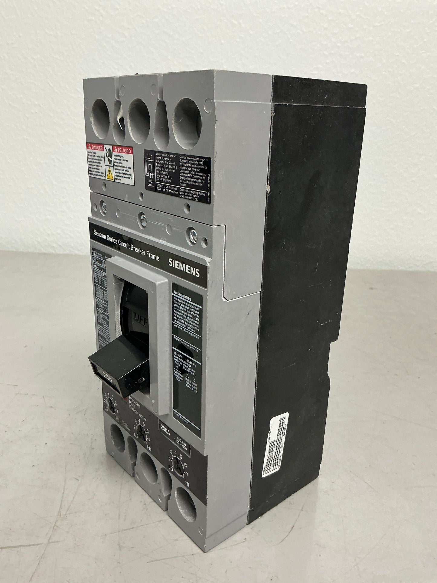 Used Siemens HFD63B250 3 Pole,  250 Amps, 480 Volts