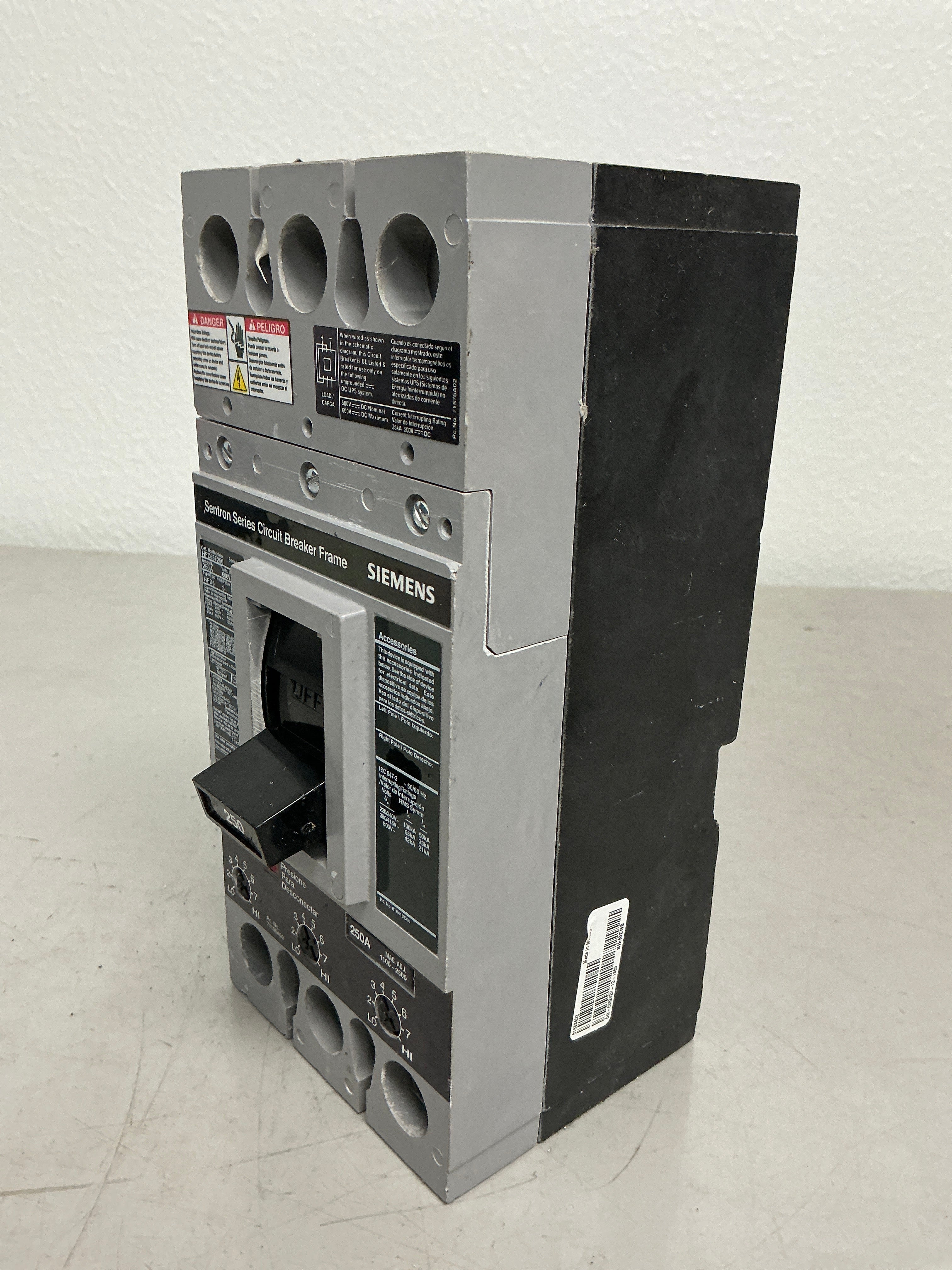 Used Siemens HFD63B250 3 Pole,  250 Amps, 480 Volts