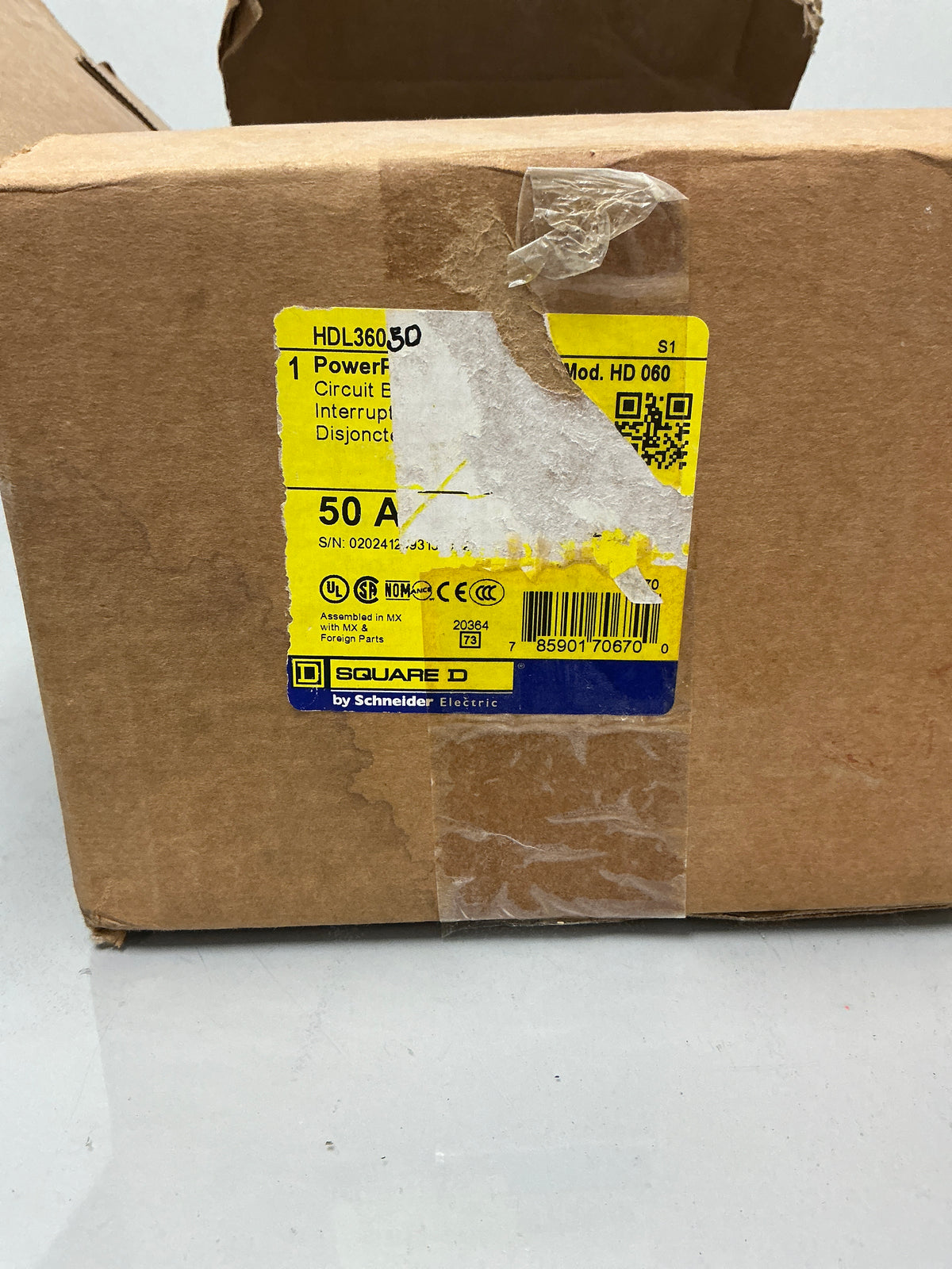 New Square D HDL36050 3 Pole, 50 Amps, 600 Volts Circuit Breaker