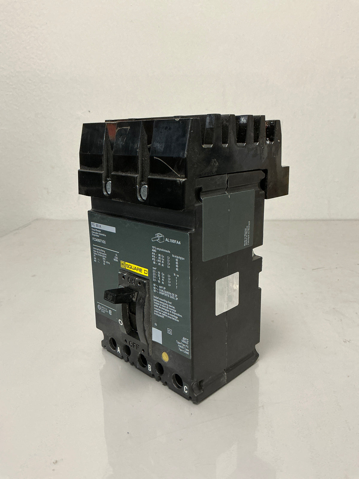 Used Square D FC34060TVSS 3 Pole, 60 Amps, 480 Volts Circuit Breaker