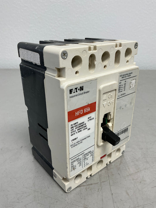 Used Eaton HFD3020BP10 3 Poles, 20 Amps, 600 Volts