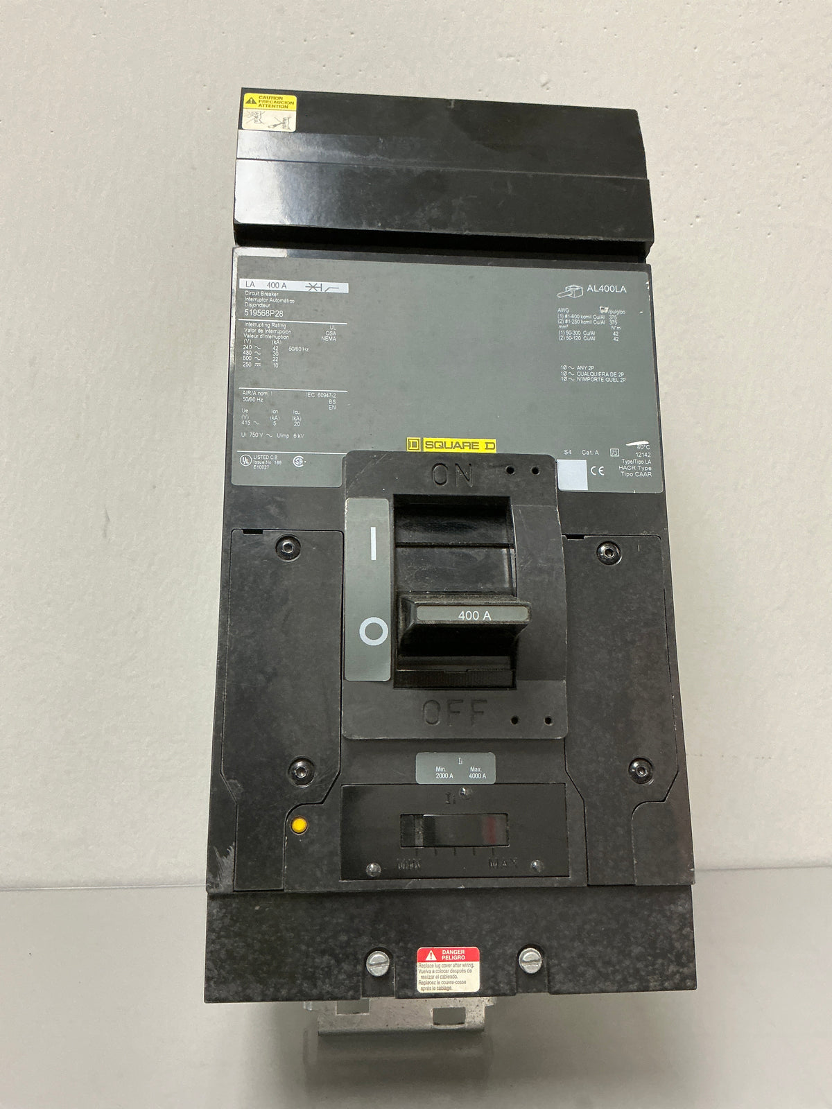 Used Square D LA 519568P28 3 Pole, 400 Amps, 600 Volts Circuit Breaker