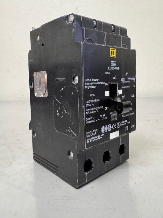 Used Square D EGB34060 60 Amp, 3 Pole, 480 Volt Breaker