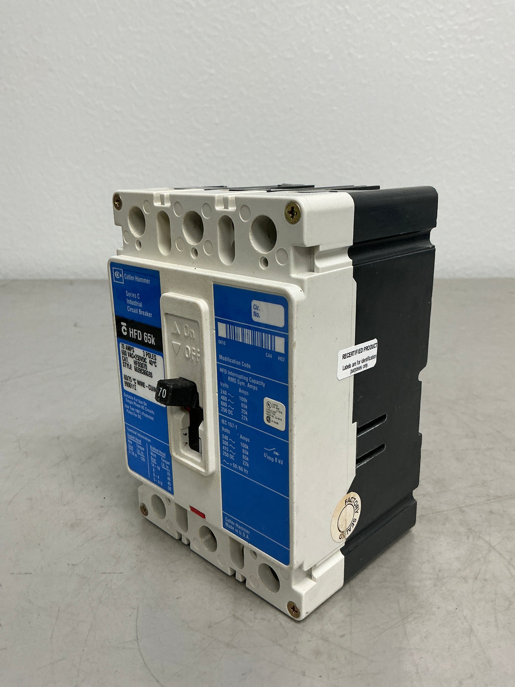 Used HFD3070 3 Pole, 70 Amps, 480 Volts